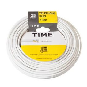 Time White 4 core Telephone cable, 25m, Pack of 2