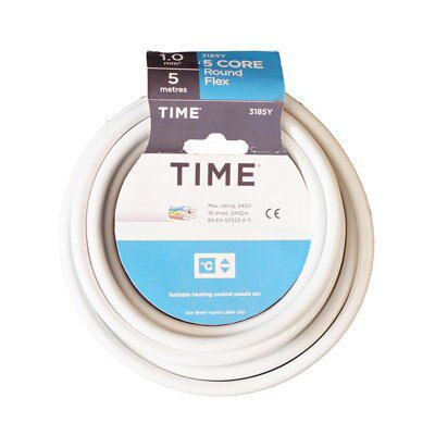 Time White 5-core Flexible Cable 1mm² x 5m