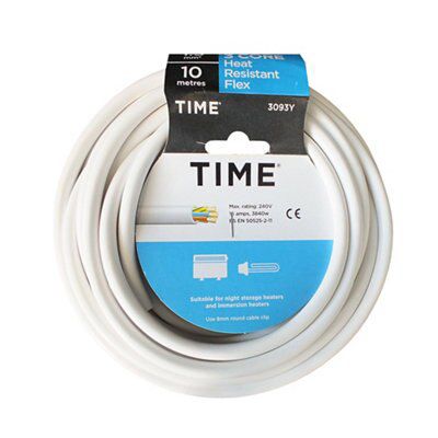Time White Heat resistant 3-core Flexible Cable 1.5mm² x 10m