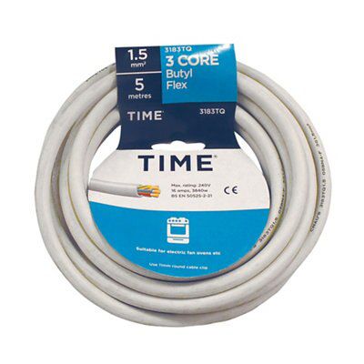 Time White Heat resistant 3-core Flexible Cable 1.5mm² x 5m