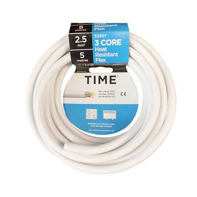 Time White Heat resistant 3-core Flexible Cable 2.5mm² x 5m