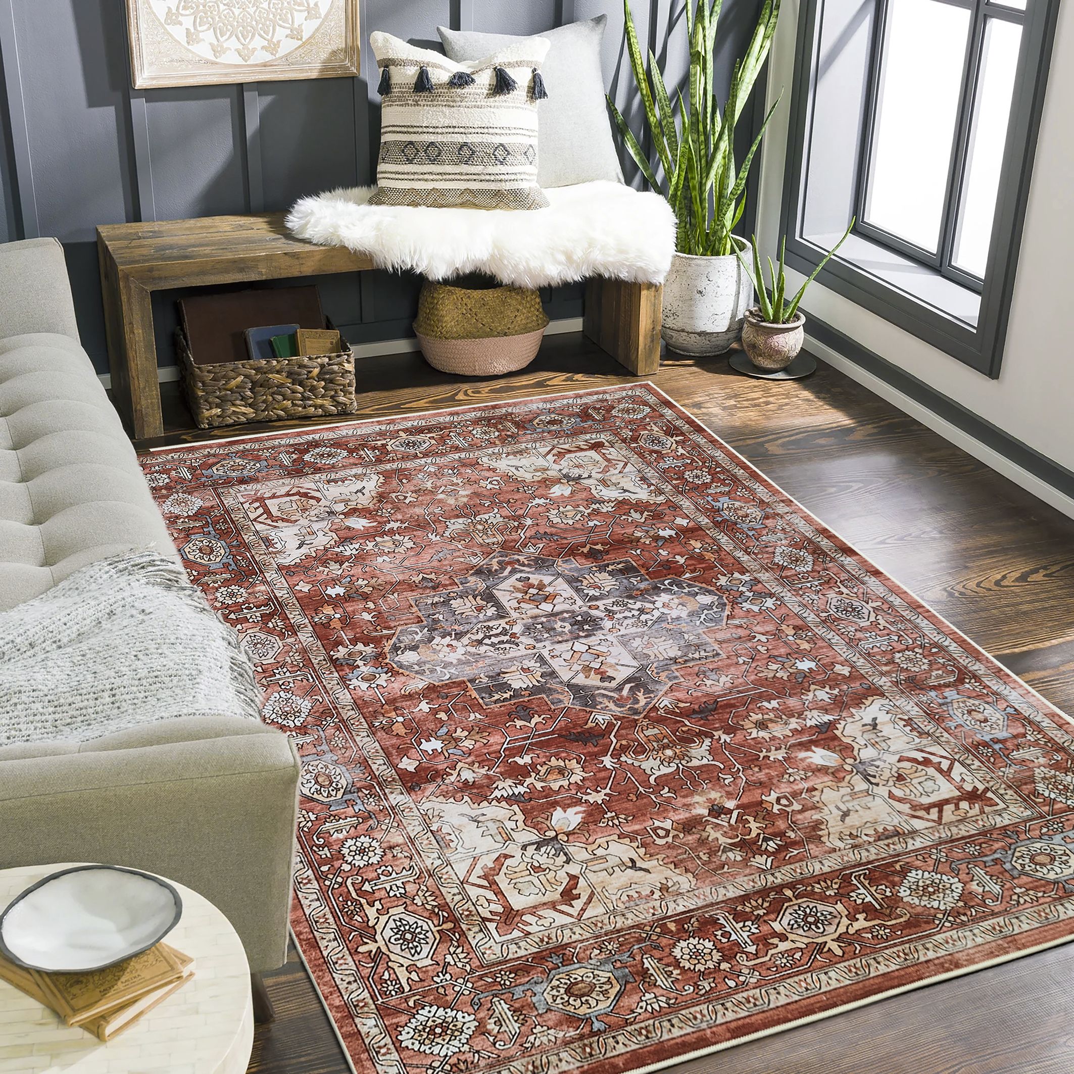 Tokyo Red Medallion Medium Rug, (L)160cm x (W)120cm