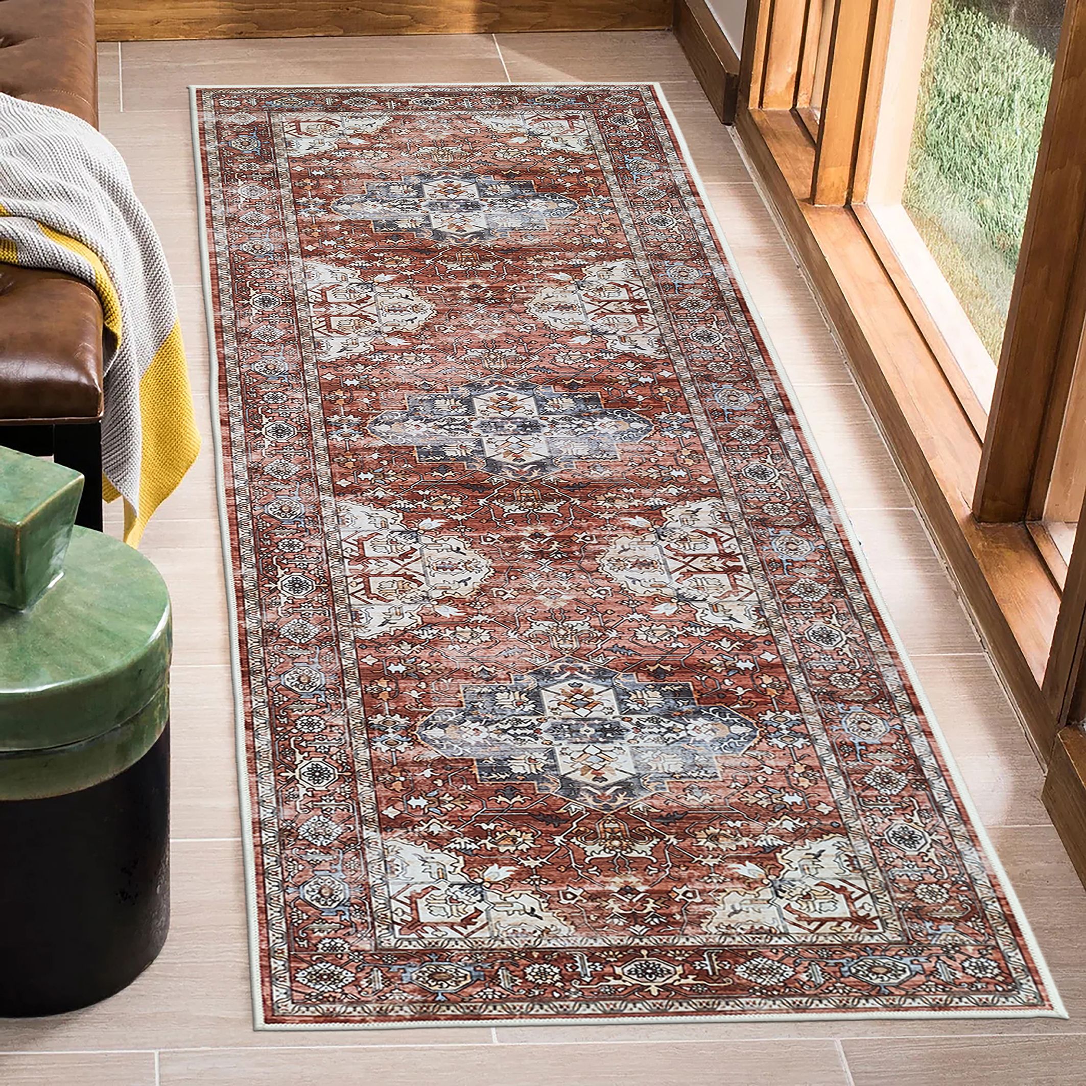 Tokyo Red Medallion Medium Runner, (L)180cm x (W)60cm