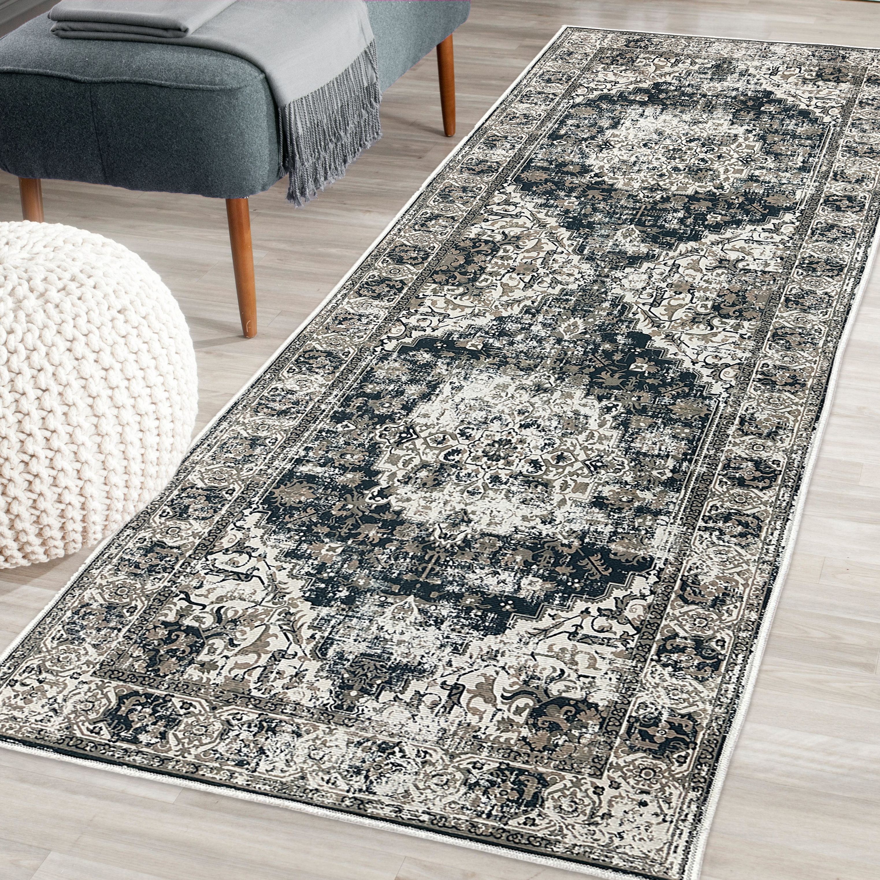 Tokyo Teal & Beige Medallion Medium Runner, (L)180cm x (W)60cm