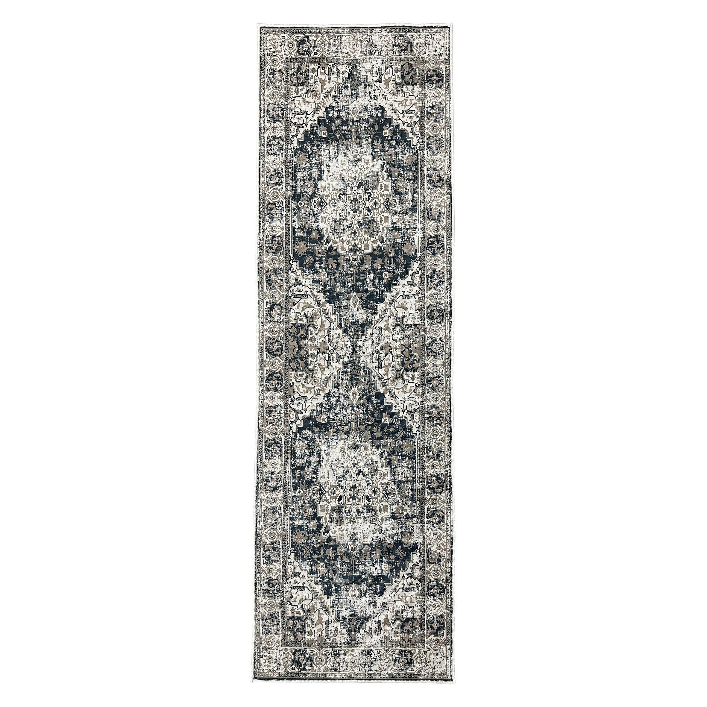 Tokyo Teal & Beige Medallion Medium Runner, (L)180cm x (W)60cm