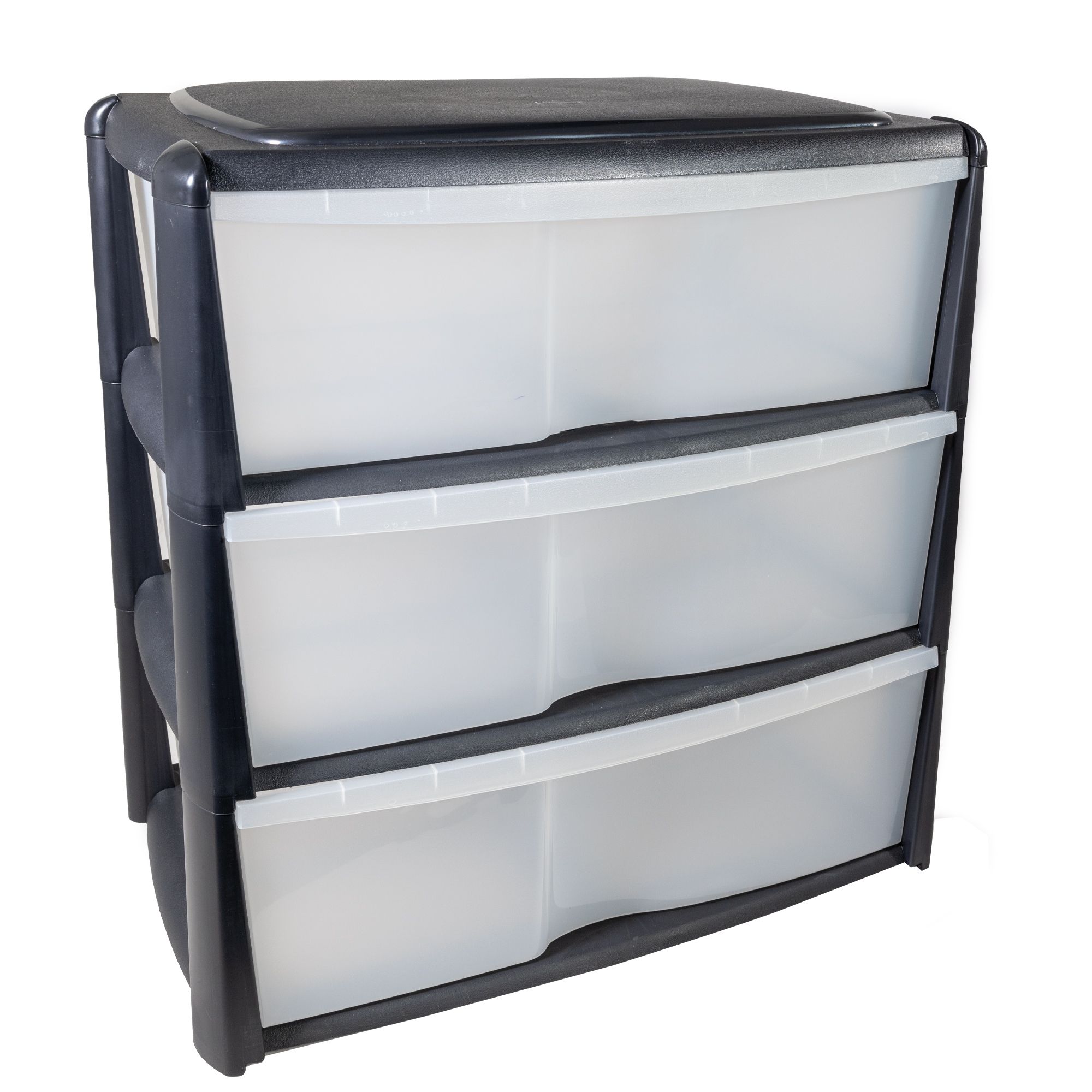 Tontarelli Black 90L Plastic Wide 3 drawer unit