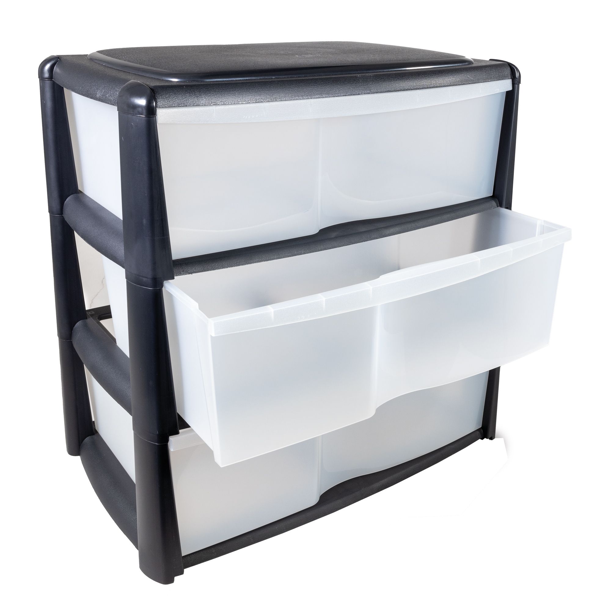 Tontarelli Black 90L Plastic Wide 3 drawer unit