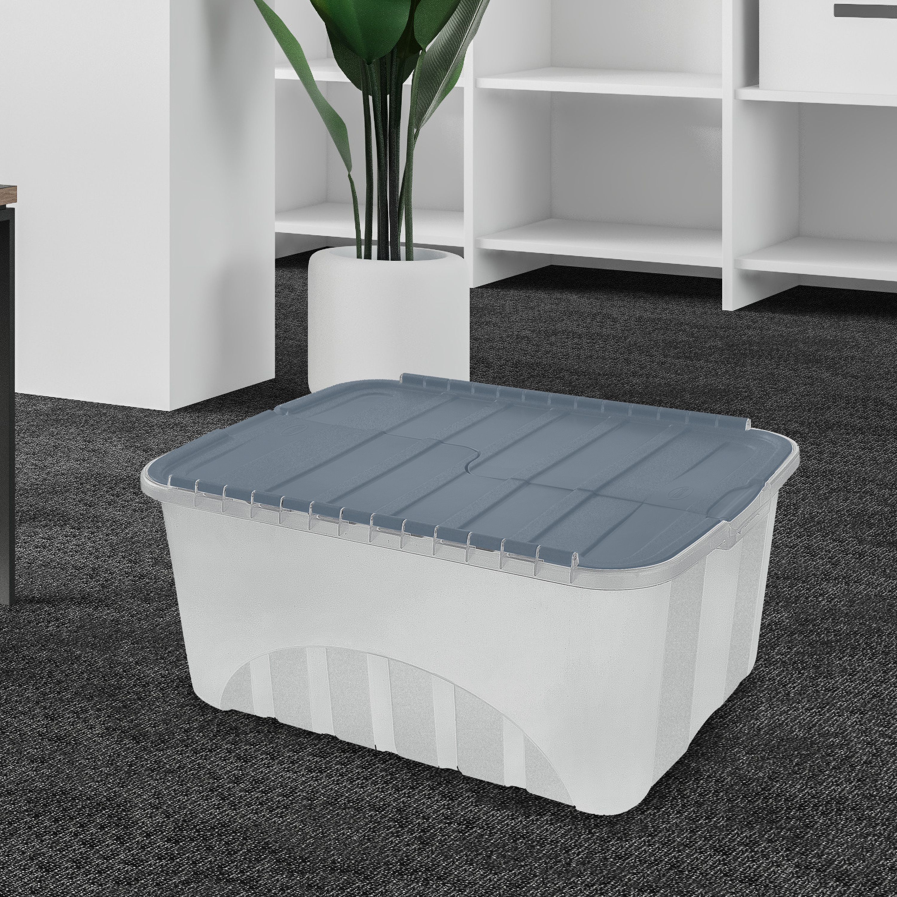 Tontarelli Croc Blue 50L Large Plastic Stackable Storage box & Integrated lid