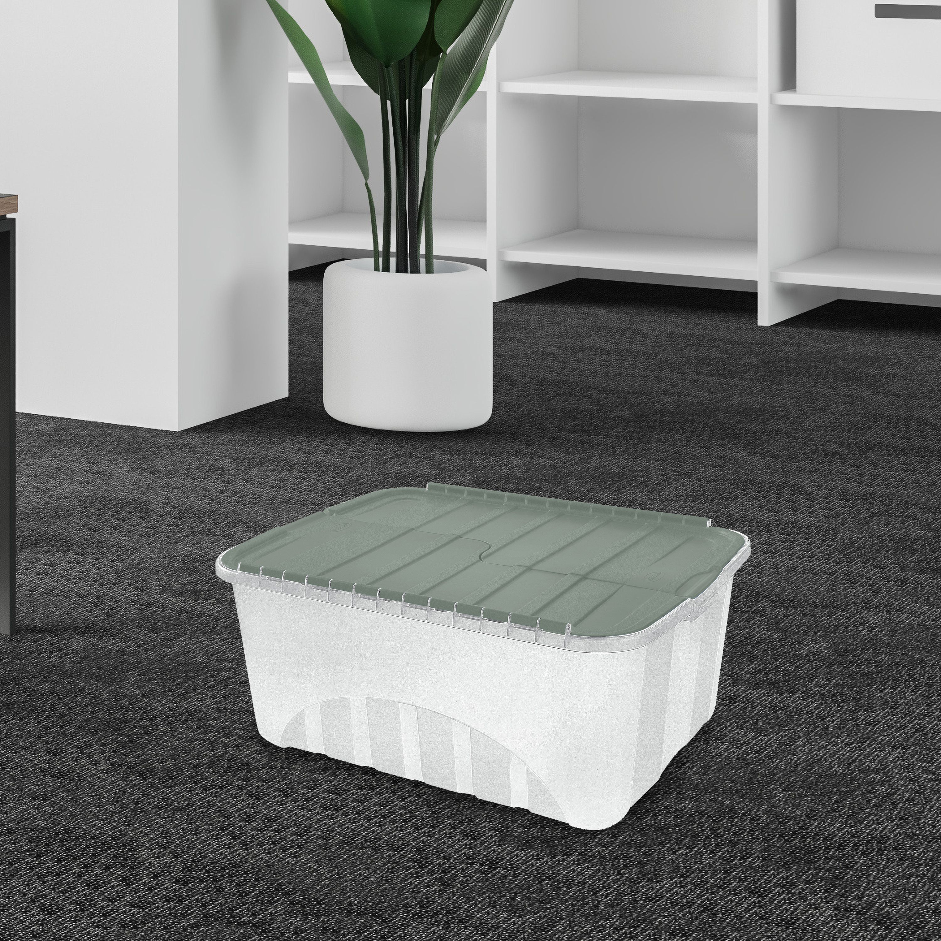 Tontarelli Croc Sage 14.5L Medium Plastic Stackable Storage box & Integrated lid