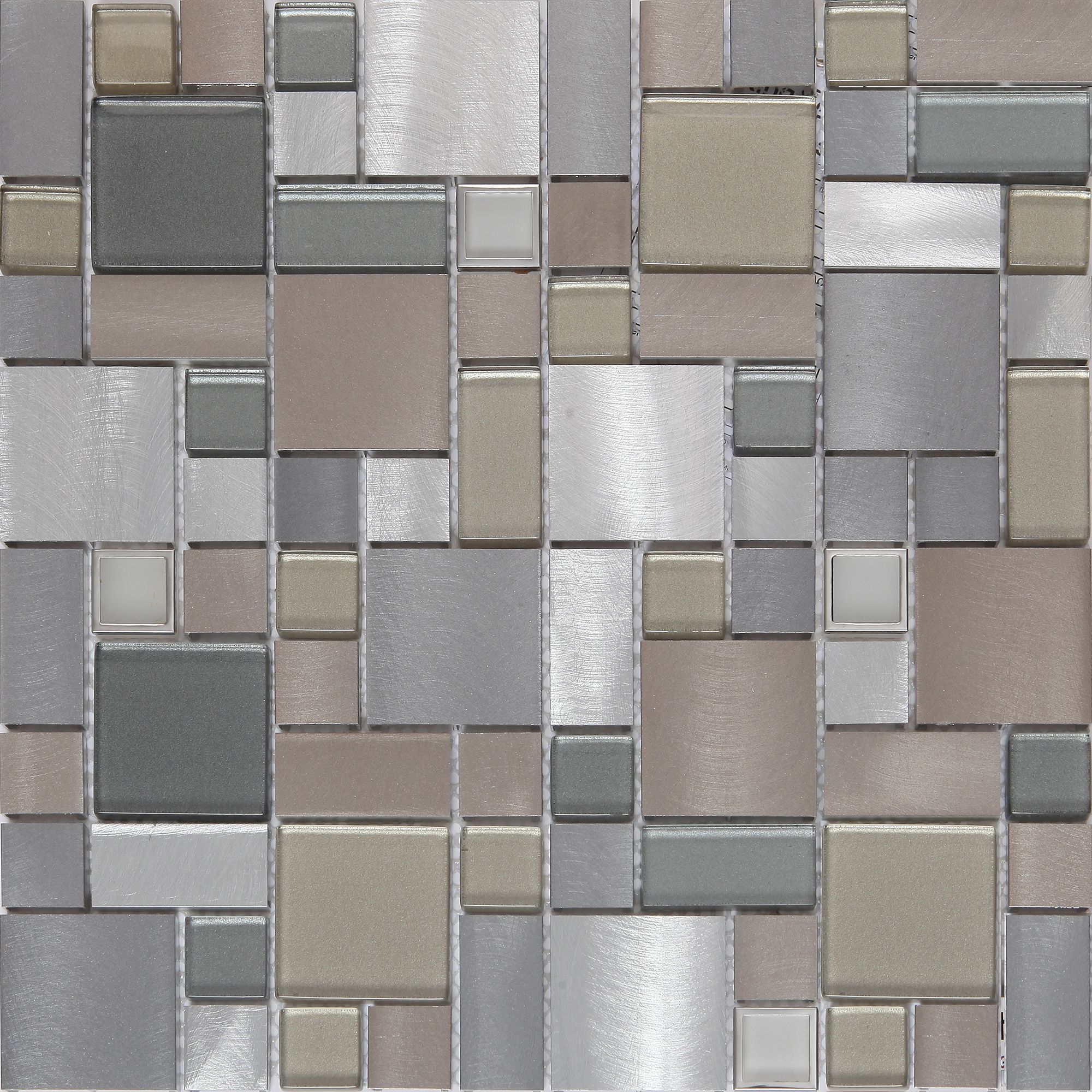 Tourino Grey Aluminium & glass Mosaic tile sheet, (L)300mm (W)300mm