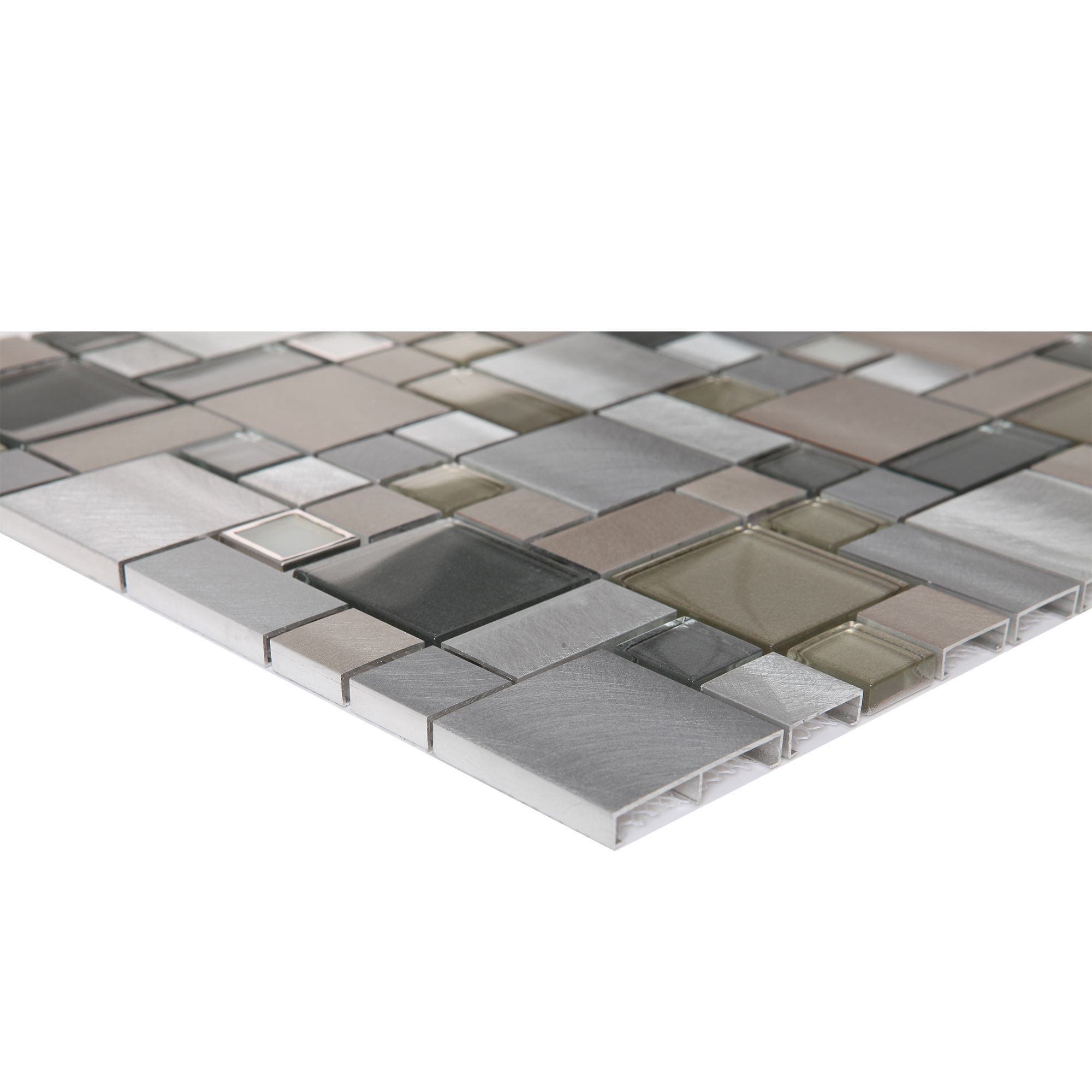 Tourino Grey Aluminium & glass Mosaic tile sheet, (L)300mm (W)300mm