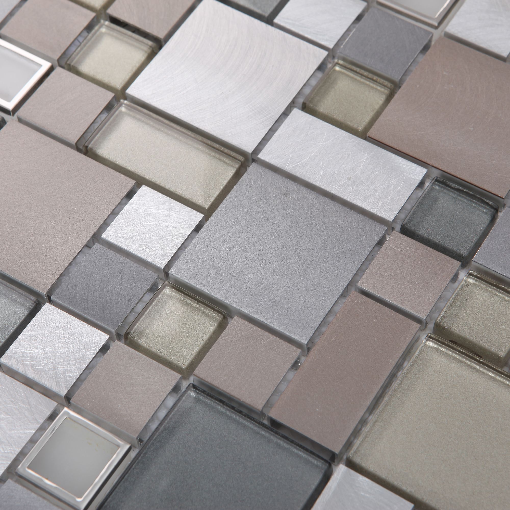 Tourino Grey Aluminium & glass Mosaic tile sheet, (L)300mm (W)300mm