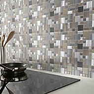 Tourino Grey Metal effect Aluminium & glass Mosaic tile sheet, (L)300mm (W)300mm