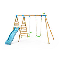TP Toys Knightswood Double Brown & Green Wood Swing & slide