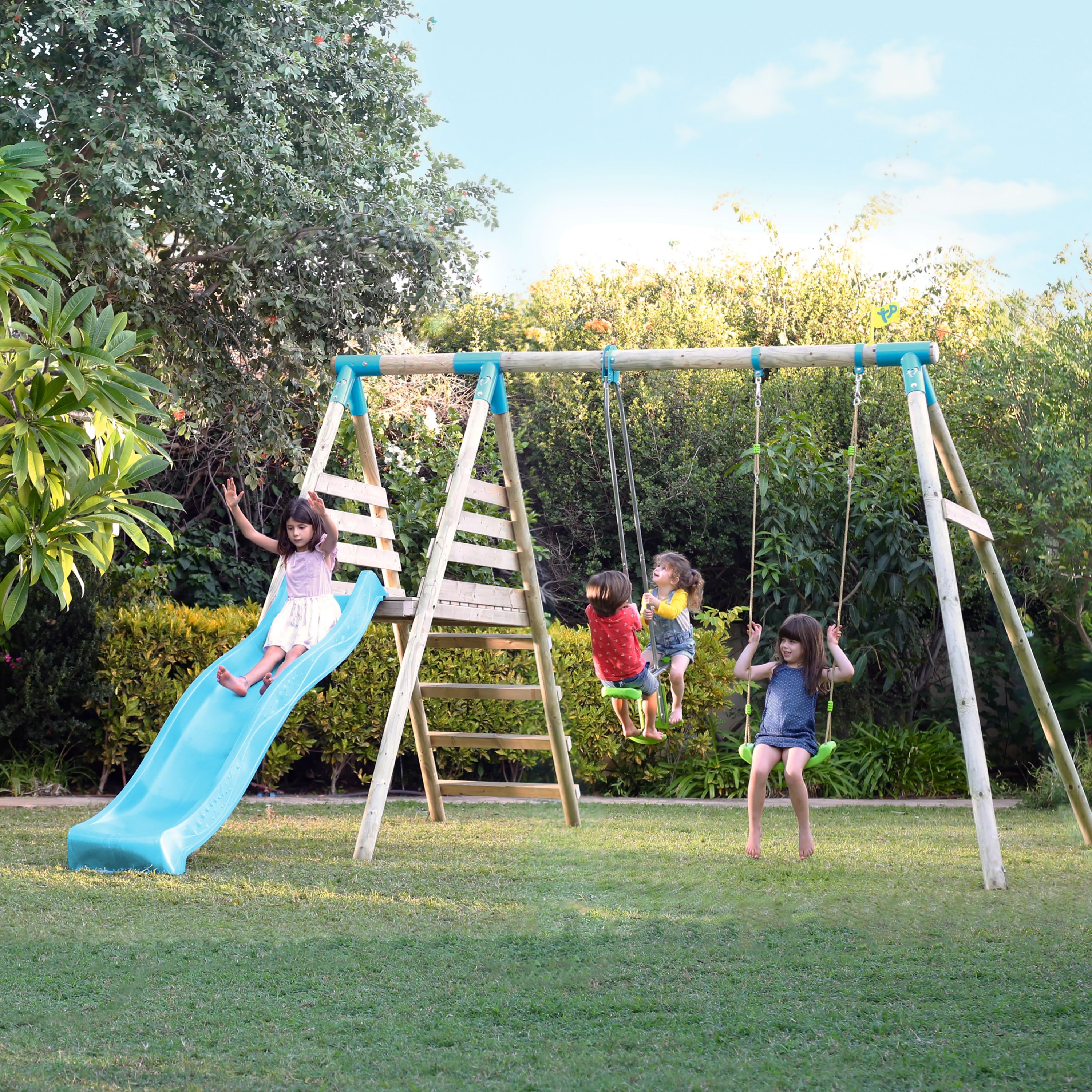 TP Toys Knightswood Double Brown & Green Wood Swing & slide