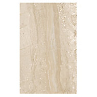 Travertina Light beige Gloss Flat Ceramic Indoor Wall Tile, Pack of 10, (L)402.4mm (W)251.6mm