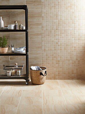 Travertina Light beige Gloss Flat Ceramic Wall Tile, Pack of 10, (L)402.4mm (W)251.6mm