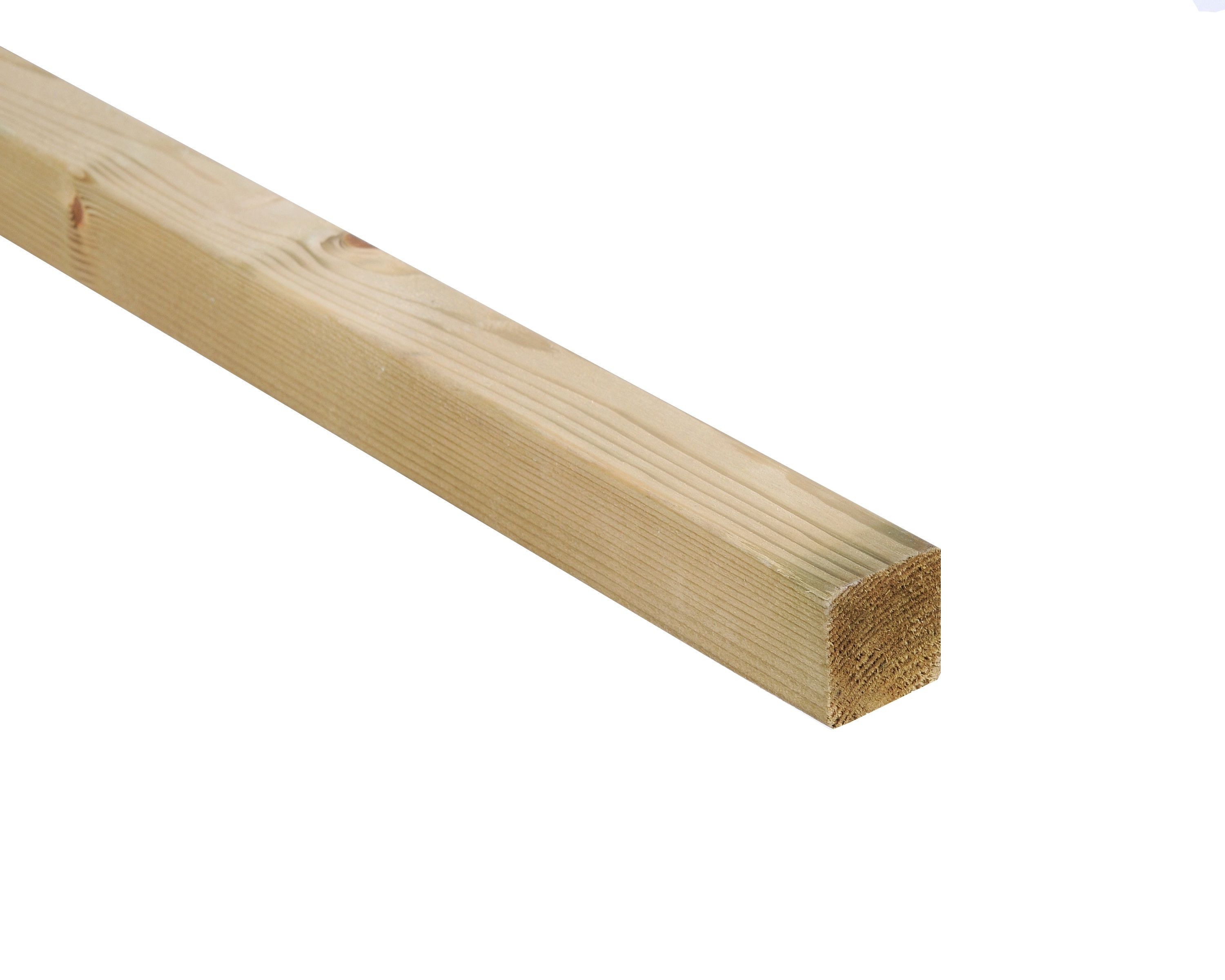 Treated Planed Round edge Treated Whitewood spruce Timber (L)2.4m (W)38mm (T)38mm, Pack of 8