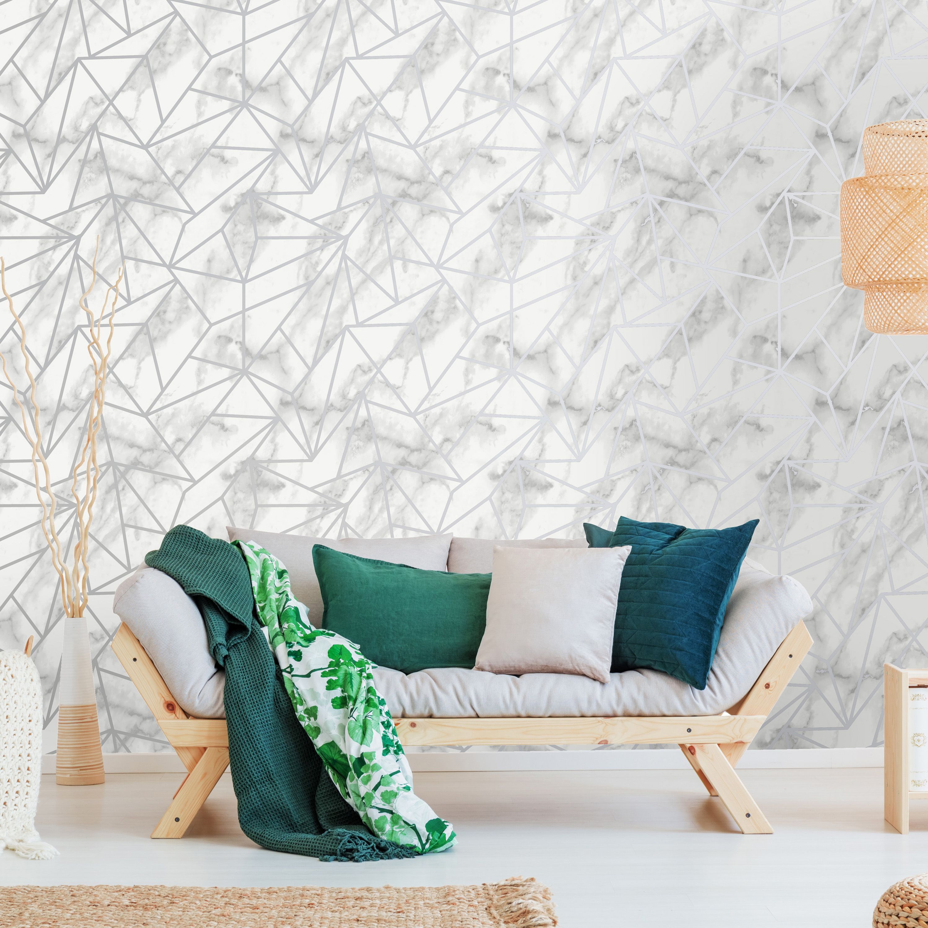 Tregarden Grey Metallic effect Geometric Smooth Wallpaper