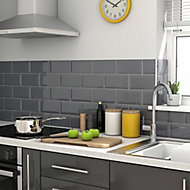 Trentie Anthracite Gloss Metro Ceramic Indoor Wall Tile, Pack of 40, (L)200mm (W)100mm