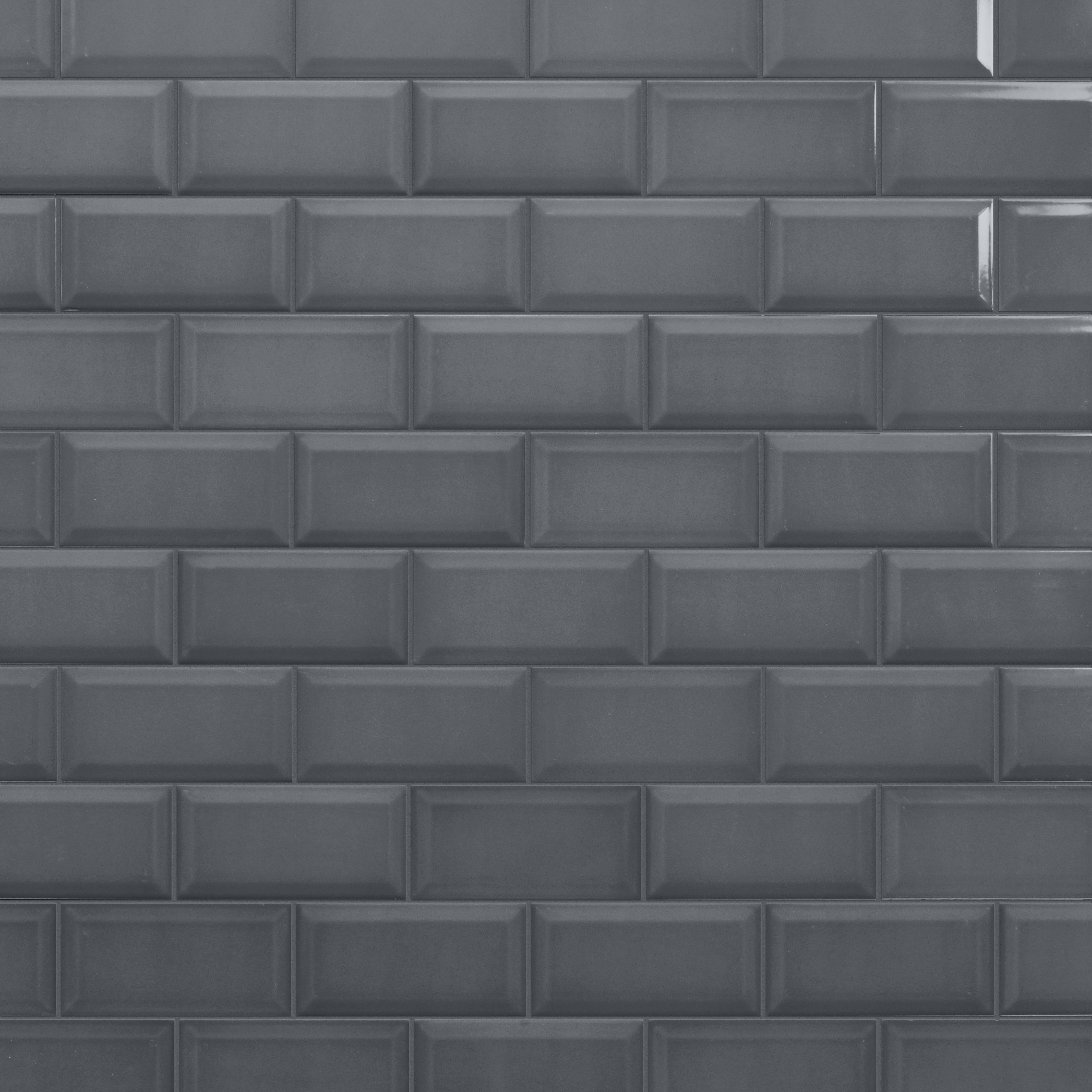 Trentie Anthracite Gloss Metro Ceramic Wall Tile, Pack of 40, (L)200mm (W)100mm