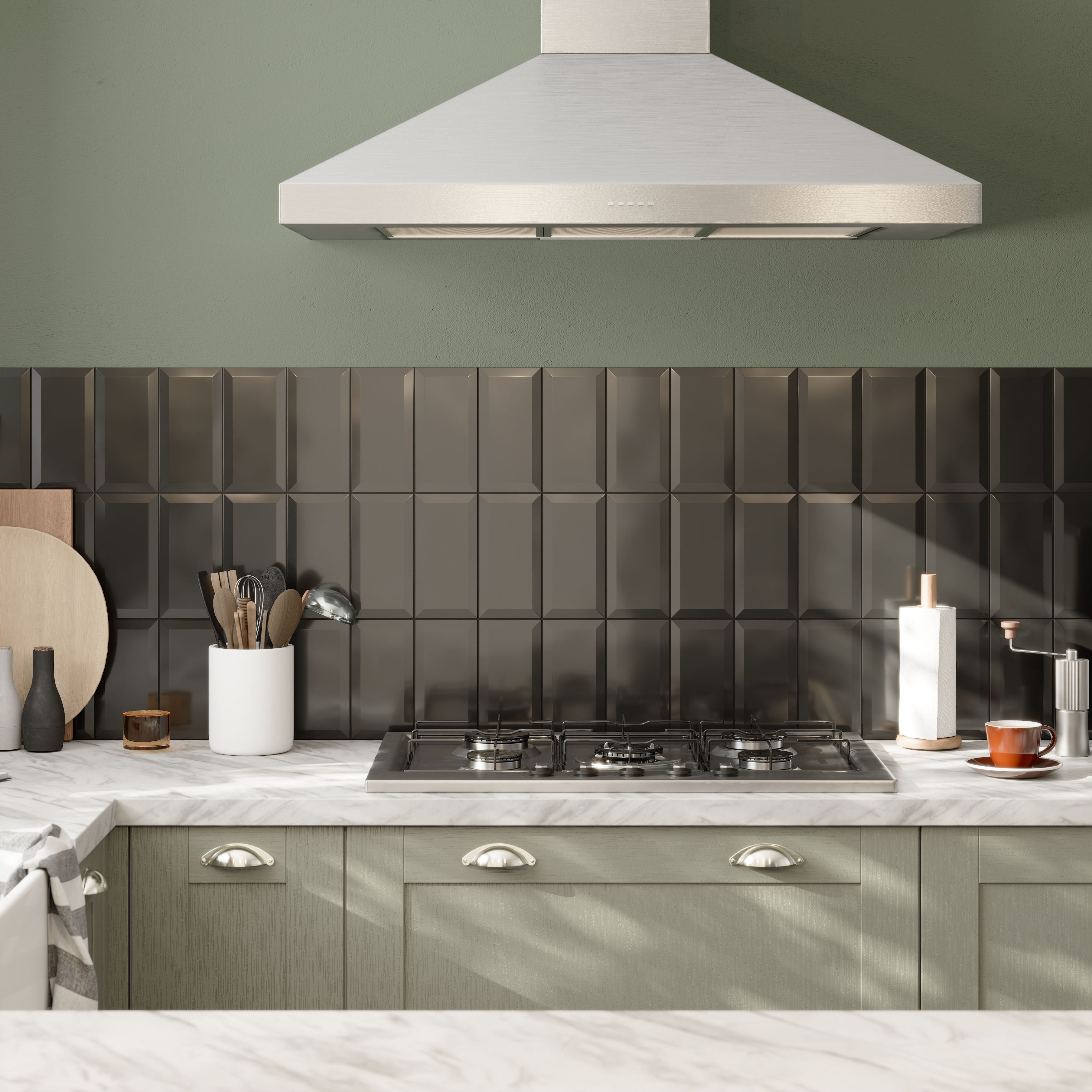 Trentie Black Gloss Metro Ceramic Wall tile, Pack of 40, (L)200mm (W)100mm