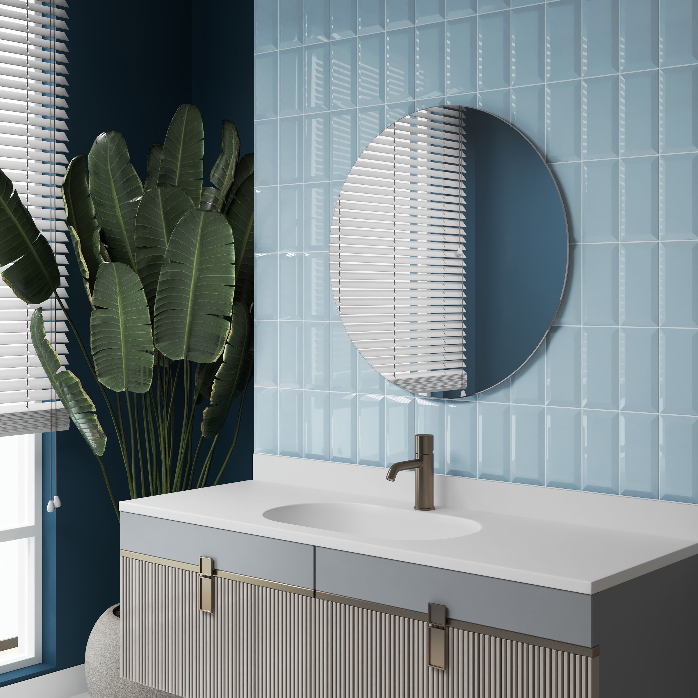 Trentie Blue Gloss Metro Ceramic Indoor Wall Tile Sample
