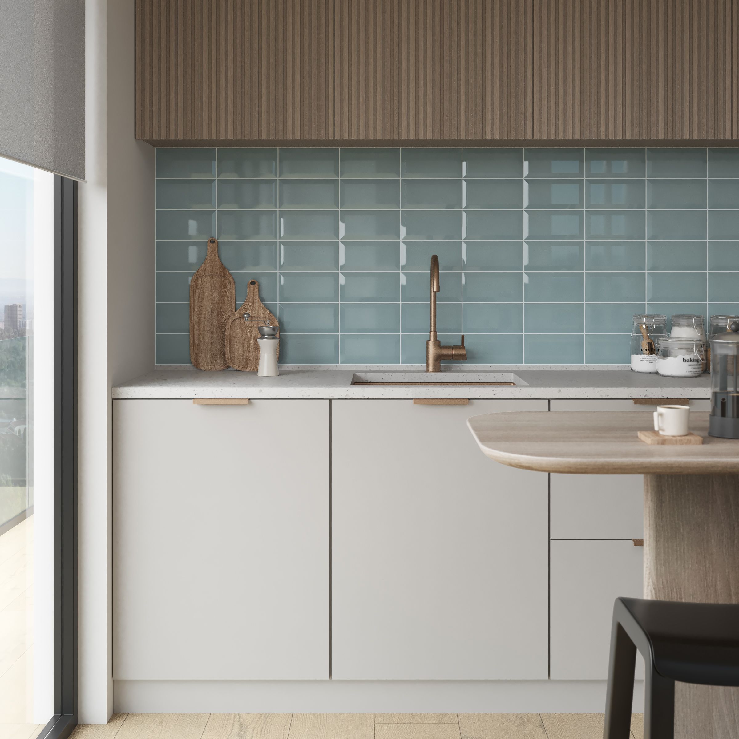 Trentie Green Gloss Metro Ceramic Wall tile, Pack of 40, (L)200mm (W)100mm