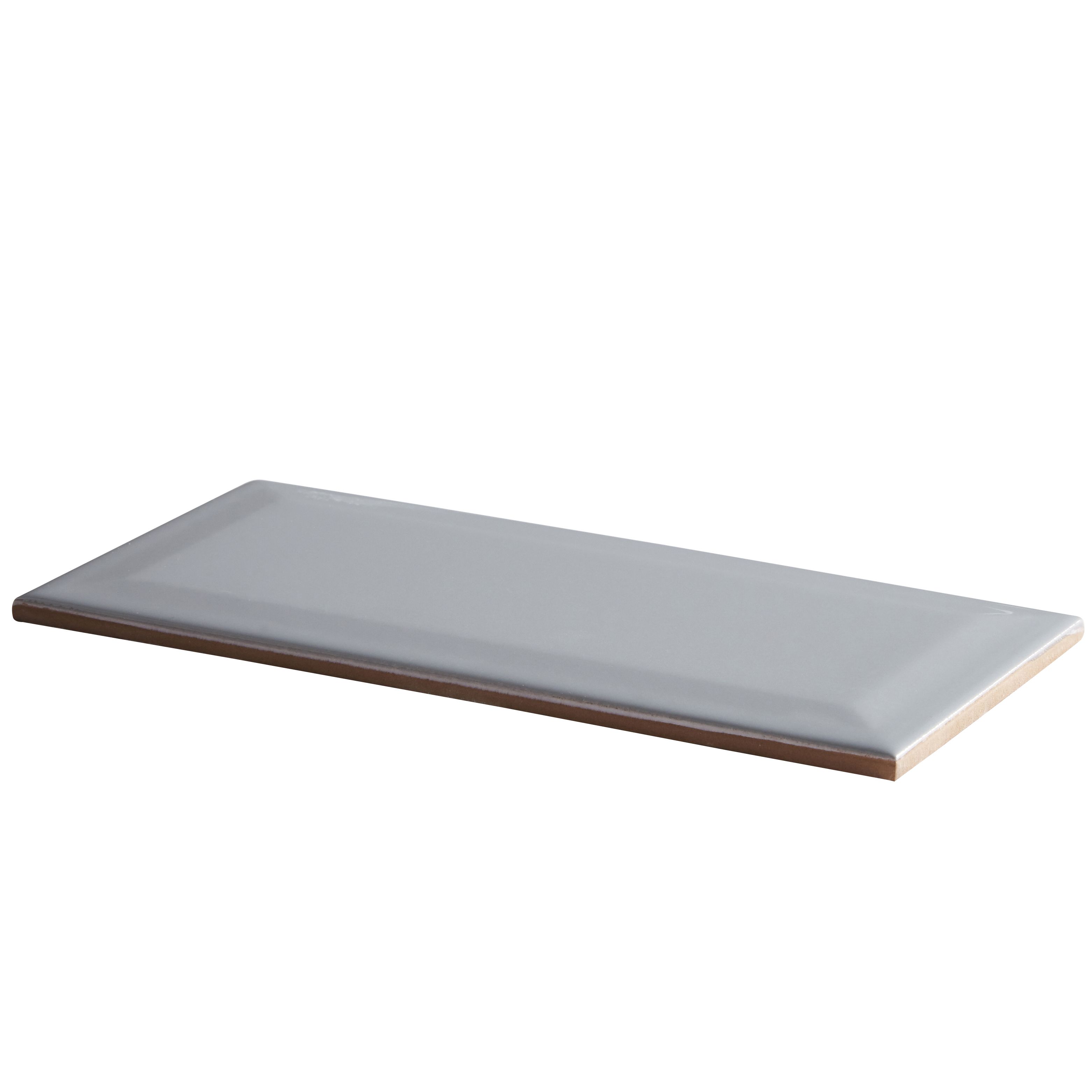 Trentie Grey Gloss Metro Ceramic Wall Tile, Pack of 40, (L)200mm (W)100mm