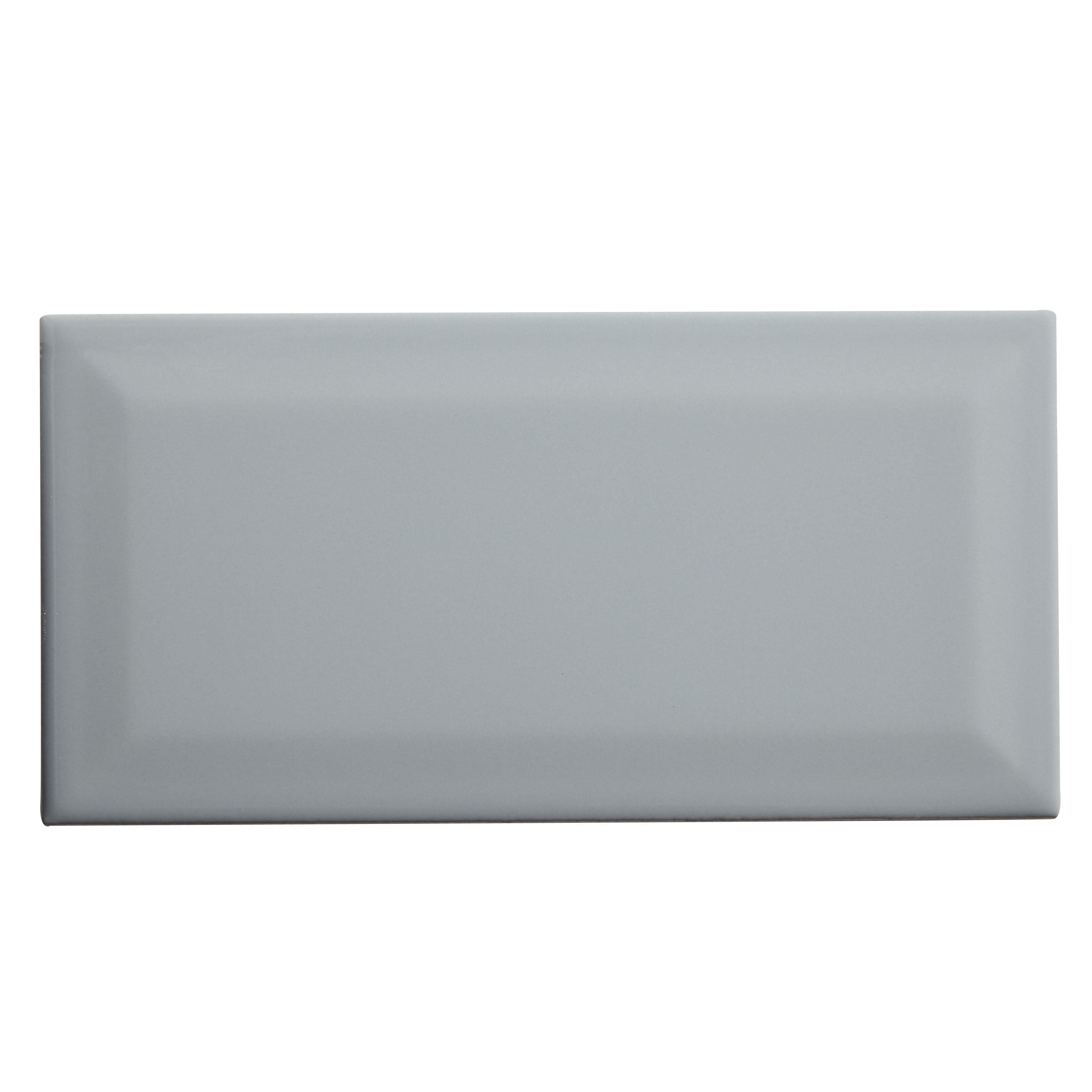 Trentie Grey Gloss Metro Ceramic Wall Tile, Pack of 40, (L)200mm (W)100mm
