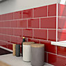 Trentie Red Gloss Metro Ceramic Wall Tile, Pack of 40, (L)200mm (W)100mm