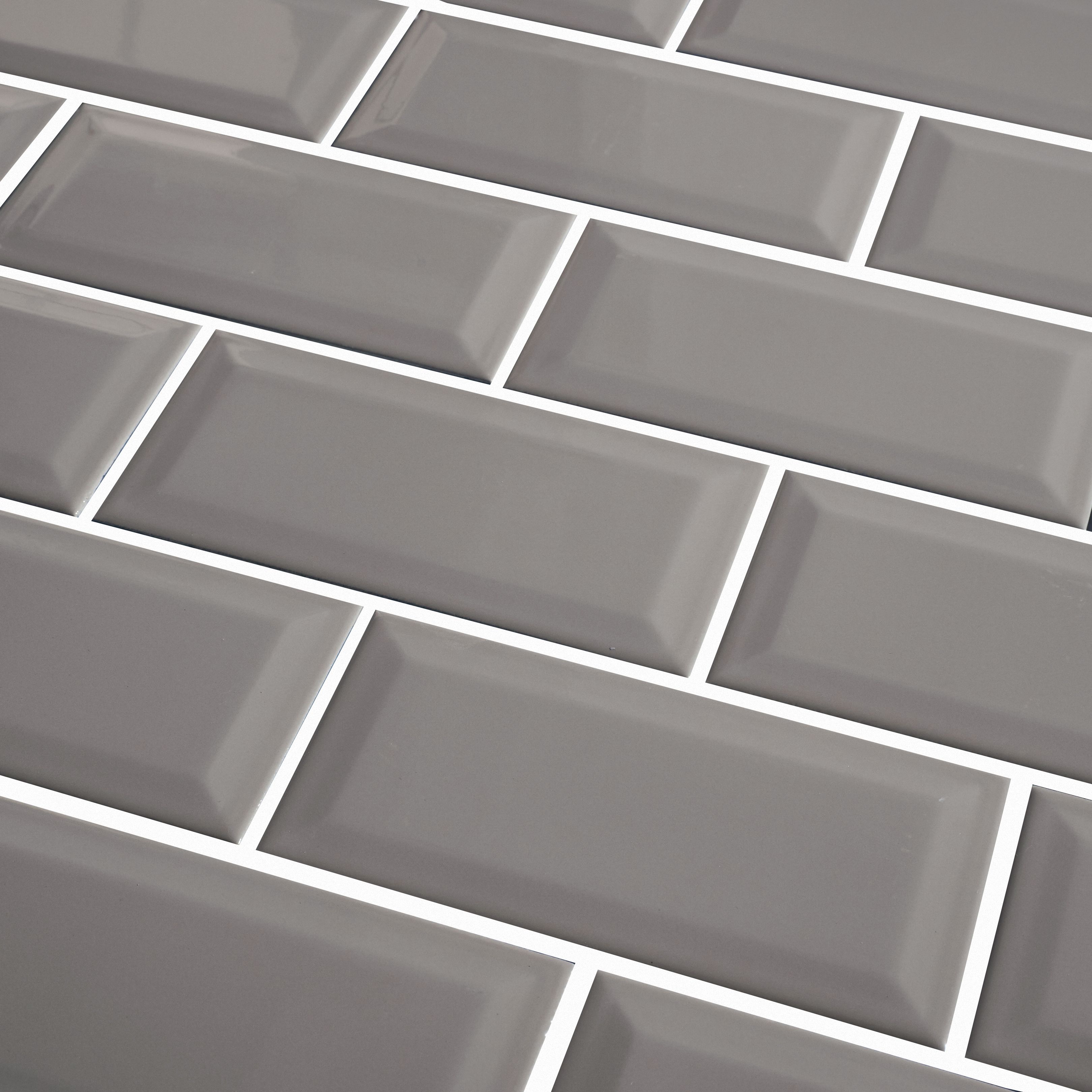 Trentie Taupe Gloss Metro Ceramic Wall Tile, Pack of 40, (L)200mm (W)100mm