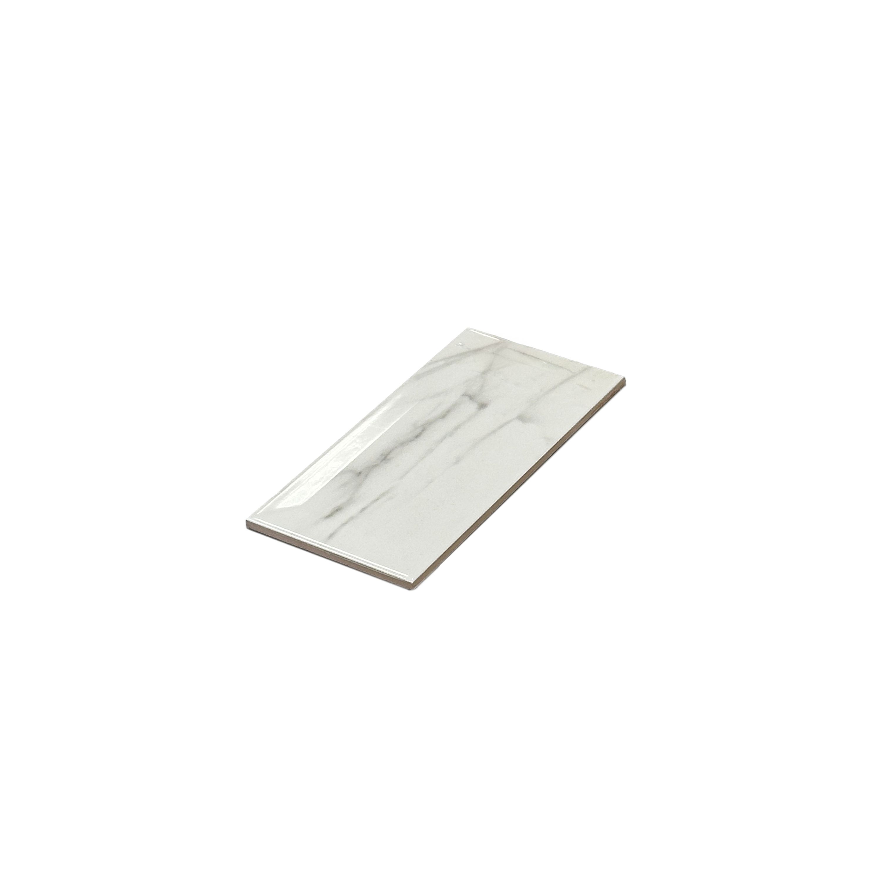 Trentie White Gloss Marble effect Ceramic Indoor Wall Tile, Pack of 48, (L)200mm (W)100mm