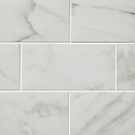 Trentie White Gloss Marble effect Ceramic Indoor Wall Tile, Pack of 48, (L)200mm (W)100mm