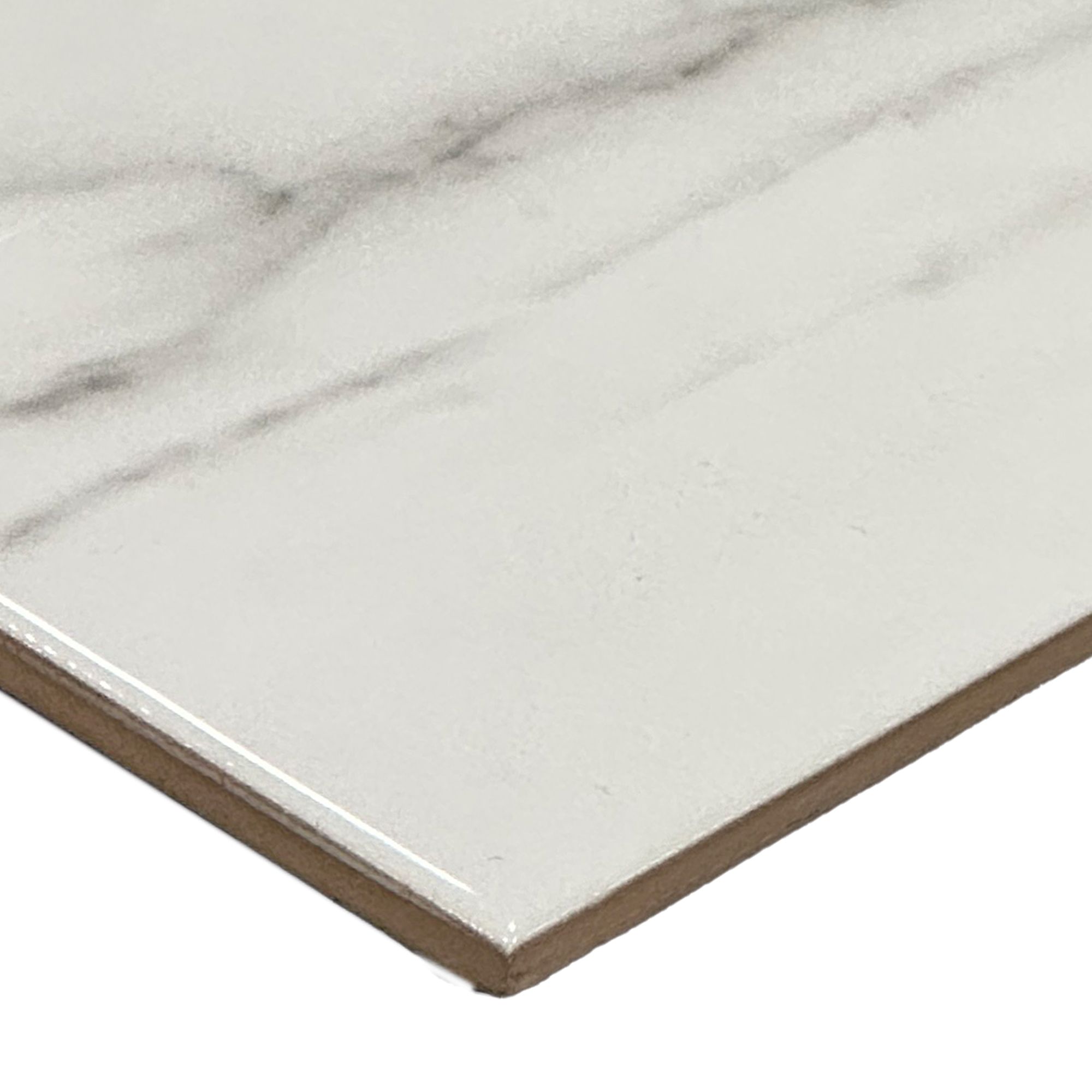 Trentie White Gloss Marble effect Ceramic Indoor Wall Tile, Pack of 48, (L)200mm (W)100mm
