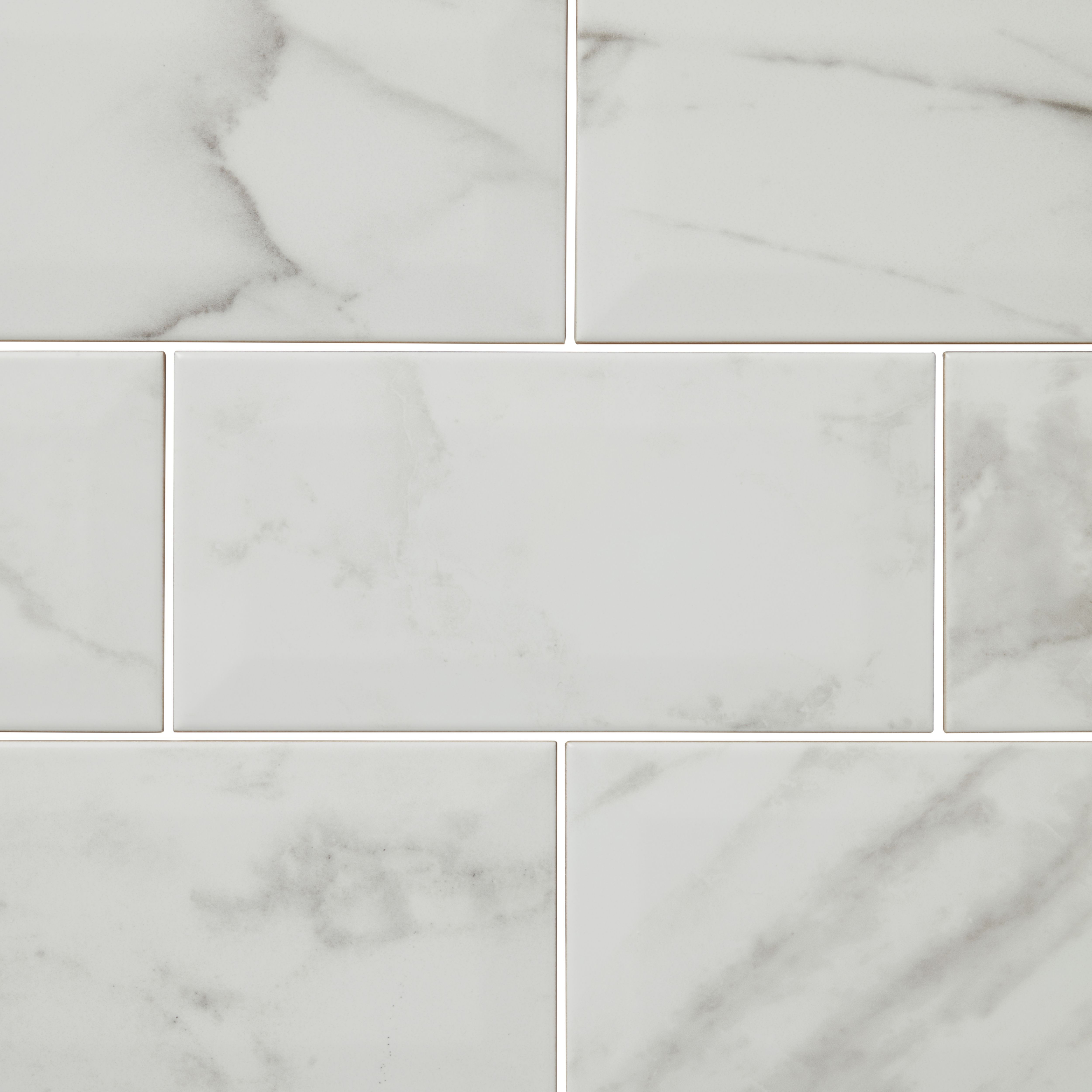 Trentie White Gloss Marble Effect Ceramic Wall Tile, Pack Of 48, (L ...