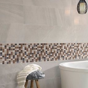 Triesto Beige & brown Glass & natural stone Mosaic tile, (L)300mm (W)300mm