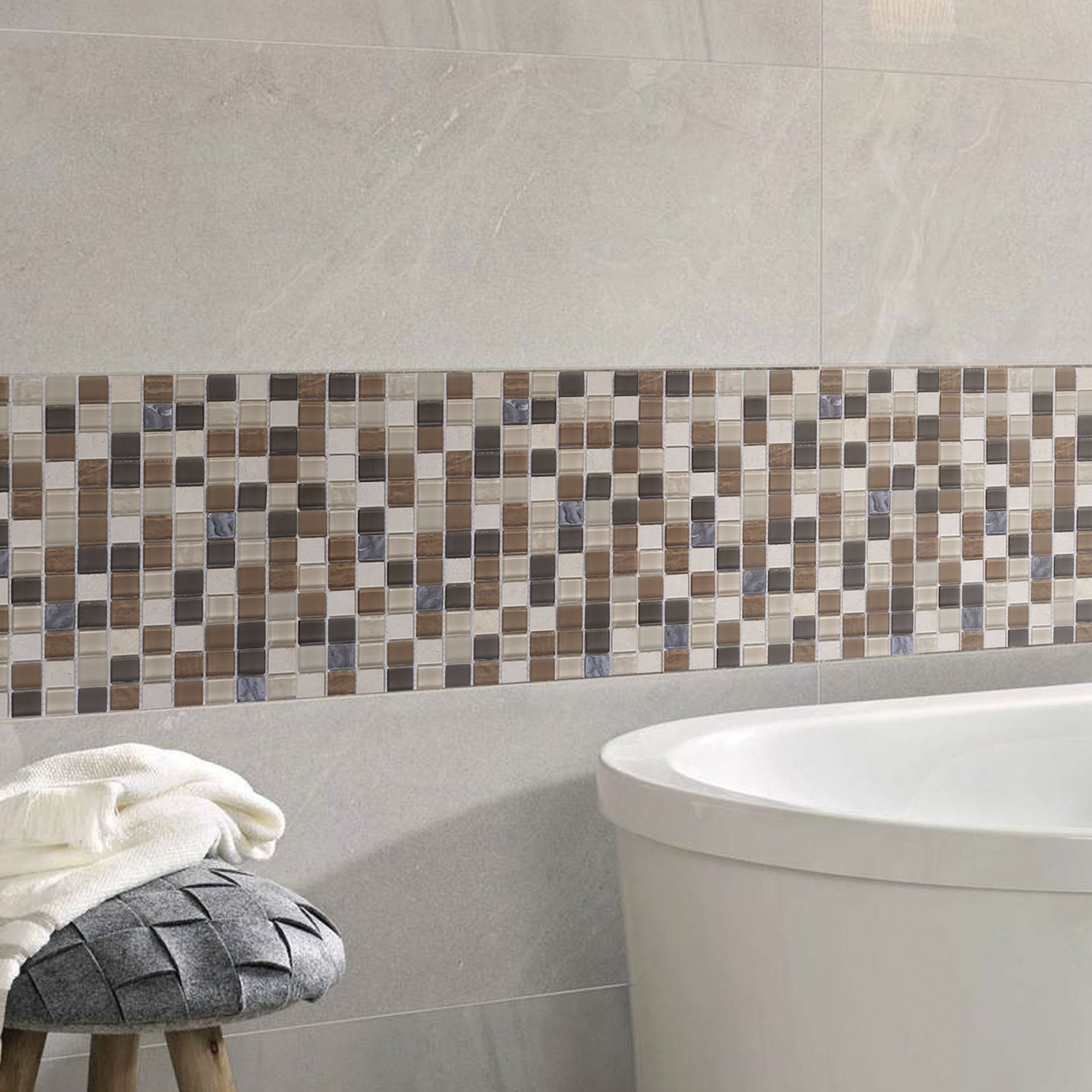 Triesto Beige & brown Glass & natural stone Mosaic tile, (L)300mm