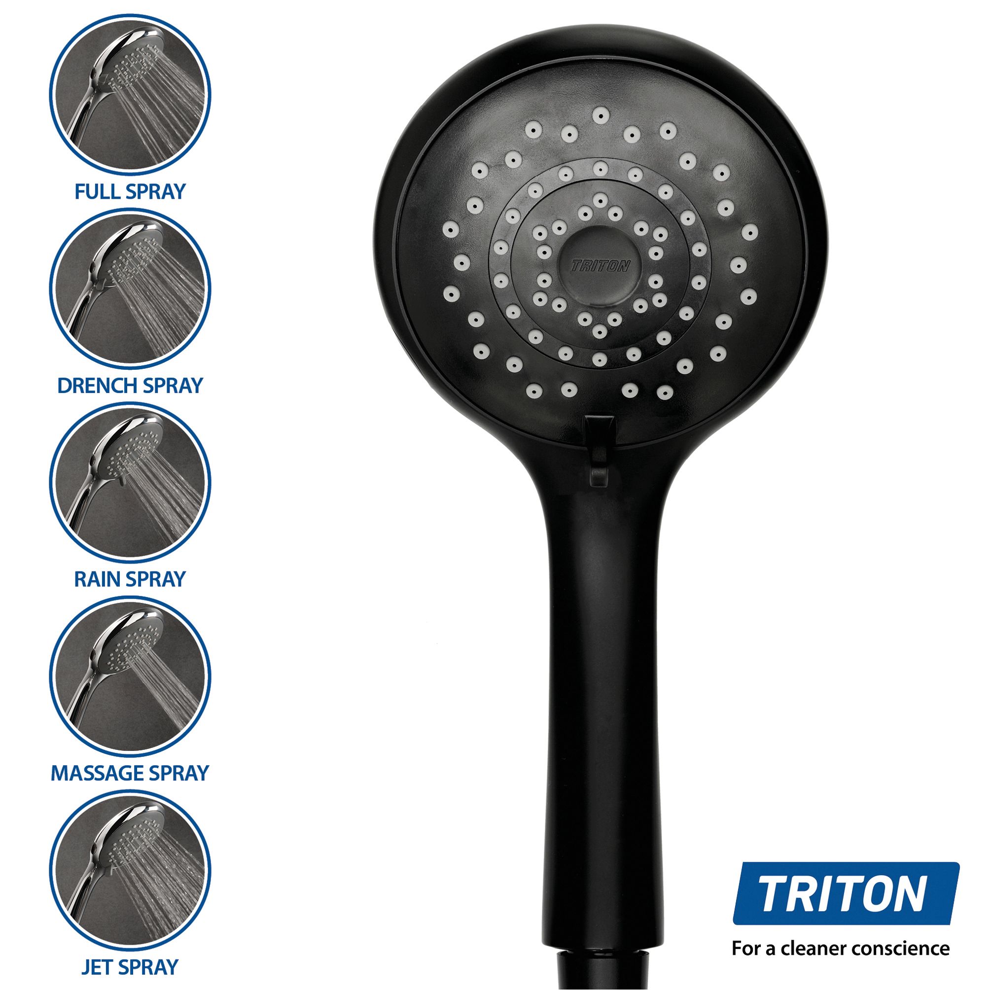 Triton Benito Matt Black Brushed steel effect Wall-mounted Thermostatic Mixer Shower