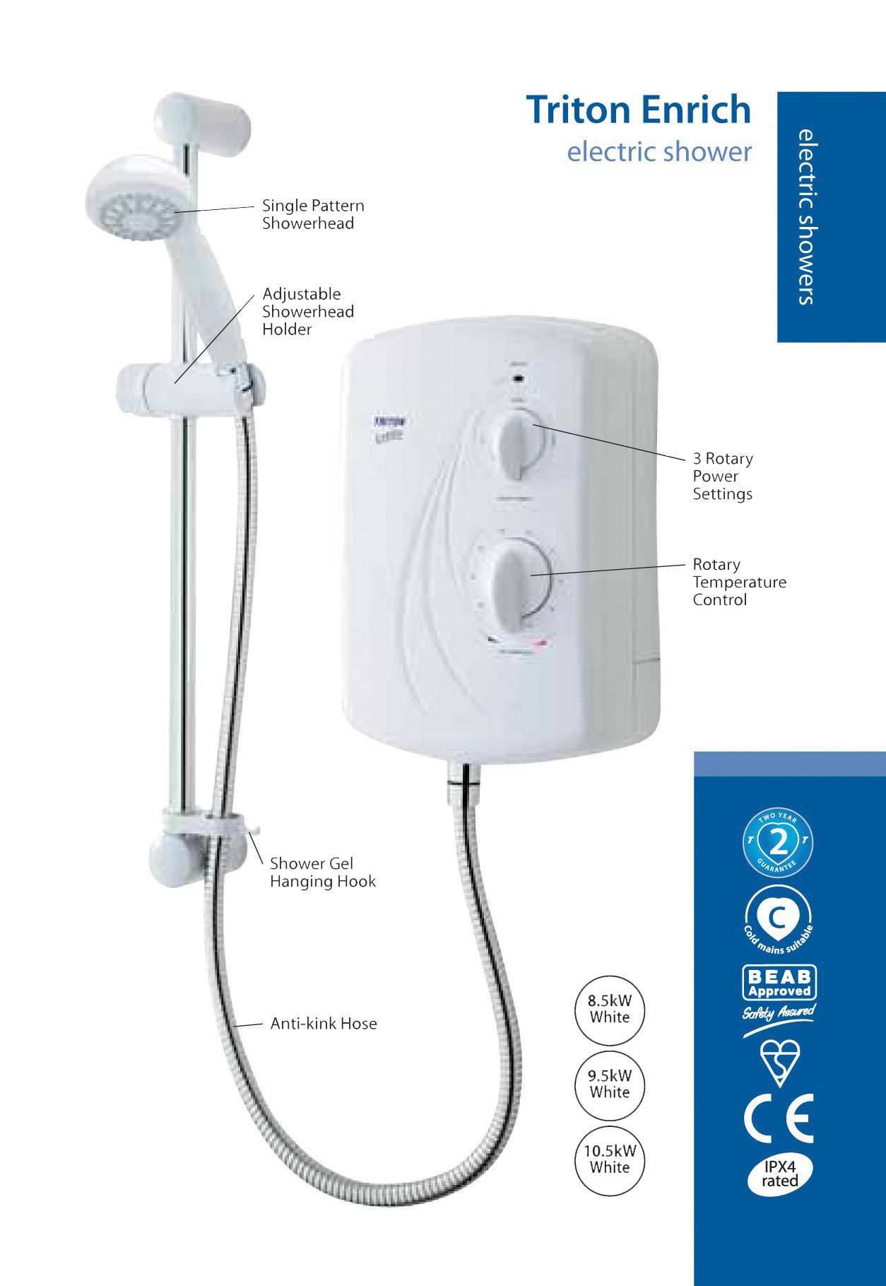 Triton Enrich White Electric Shower, 9.5kW