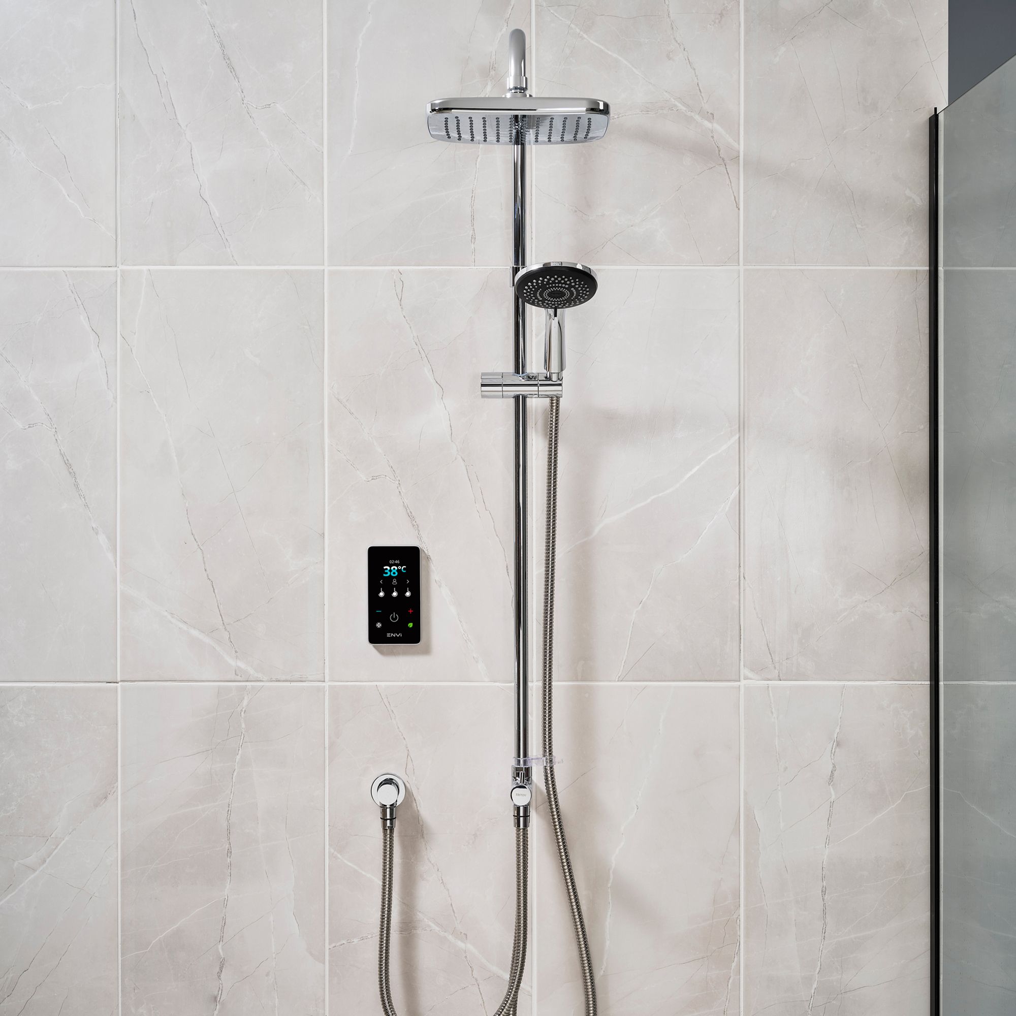 Triton Gloss Silver effect Thermostatic Electric Shower, 9kW