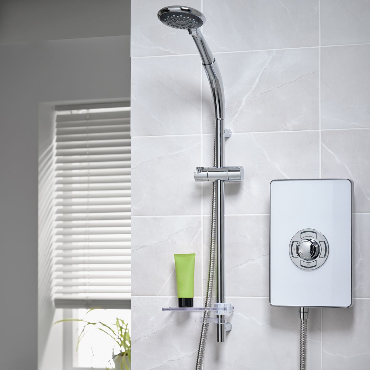 Triton Gloss Silver & white Chrome effect Manual Electric Shower, 8.5kW