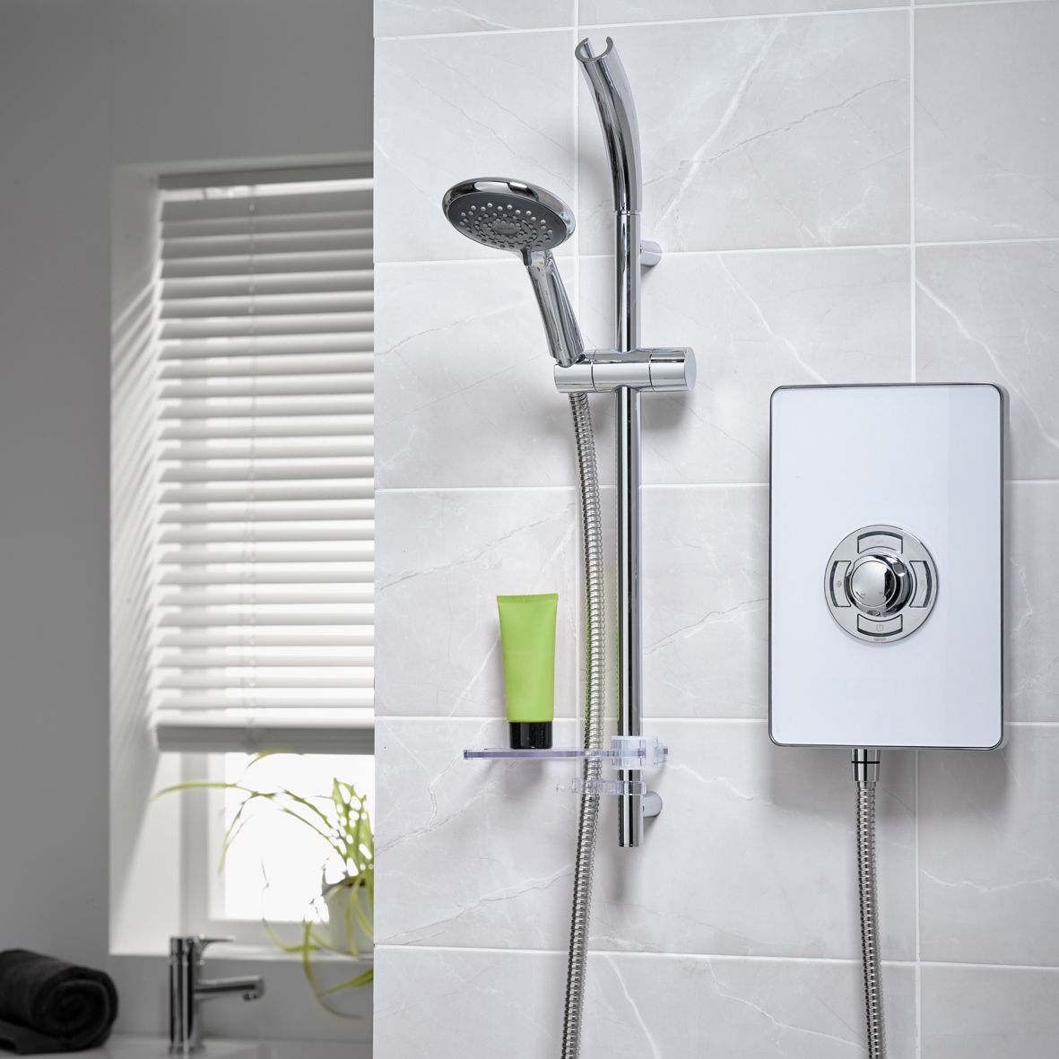 Triton Gloss Silver & white Chrome effect Manual Electric Shower, 8.5kW