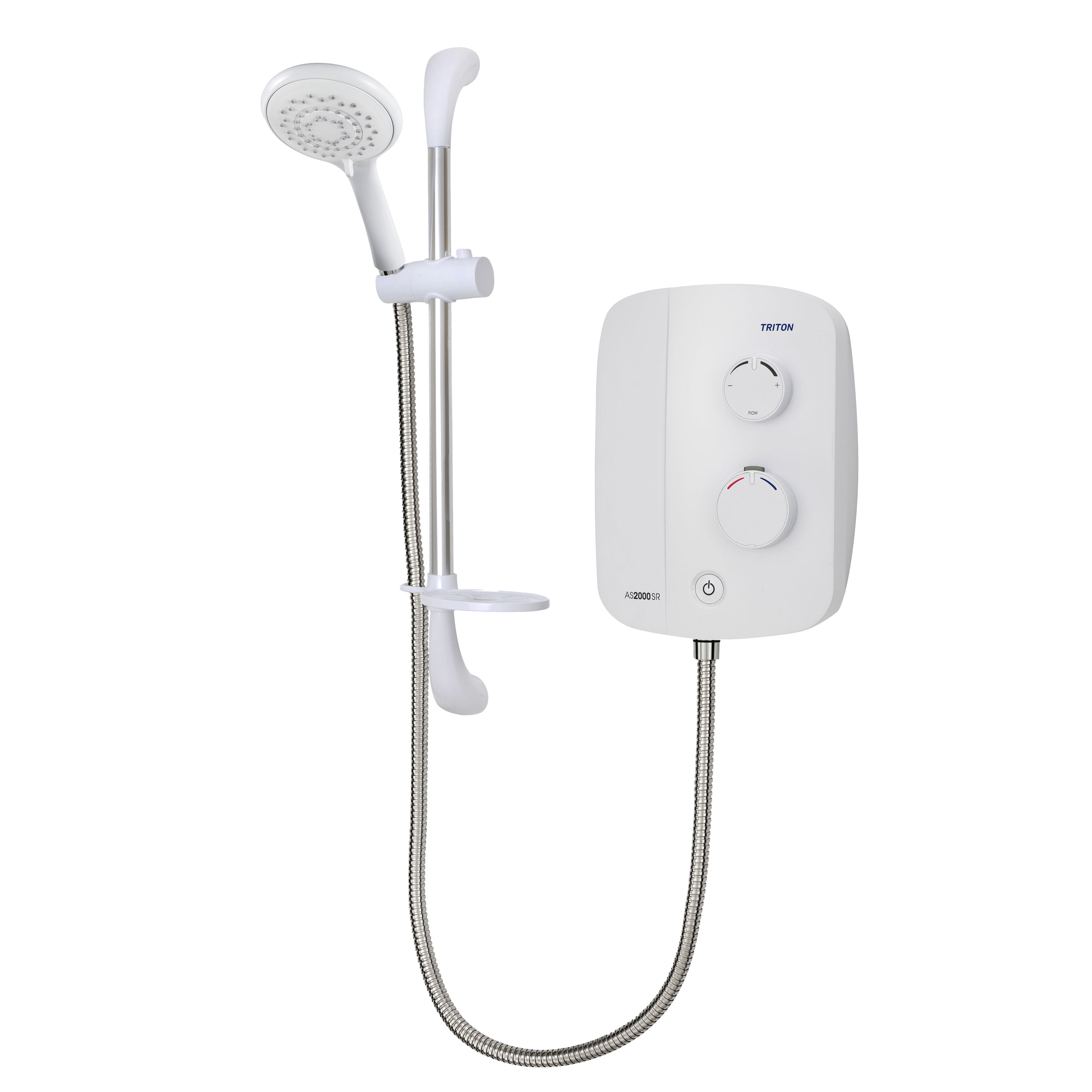 Triton Silent running Gloss Silver & white Chrome effect Wall-mounted Thermostatic Power Shower