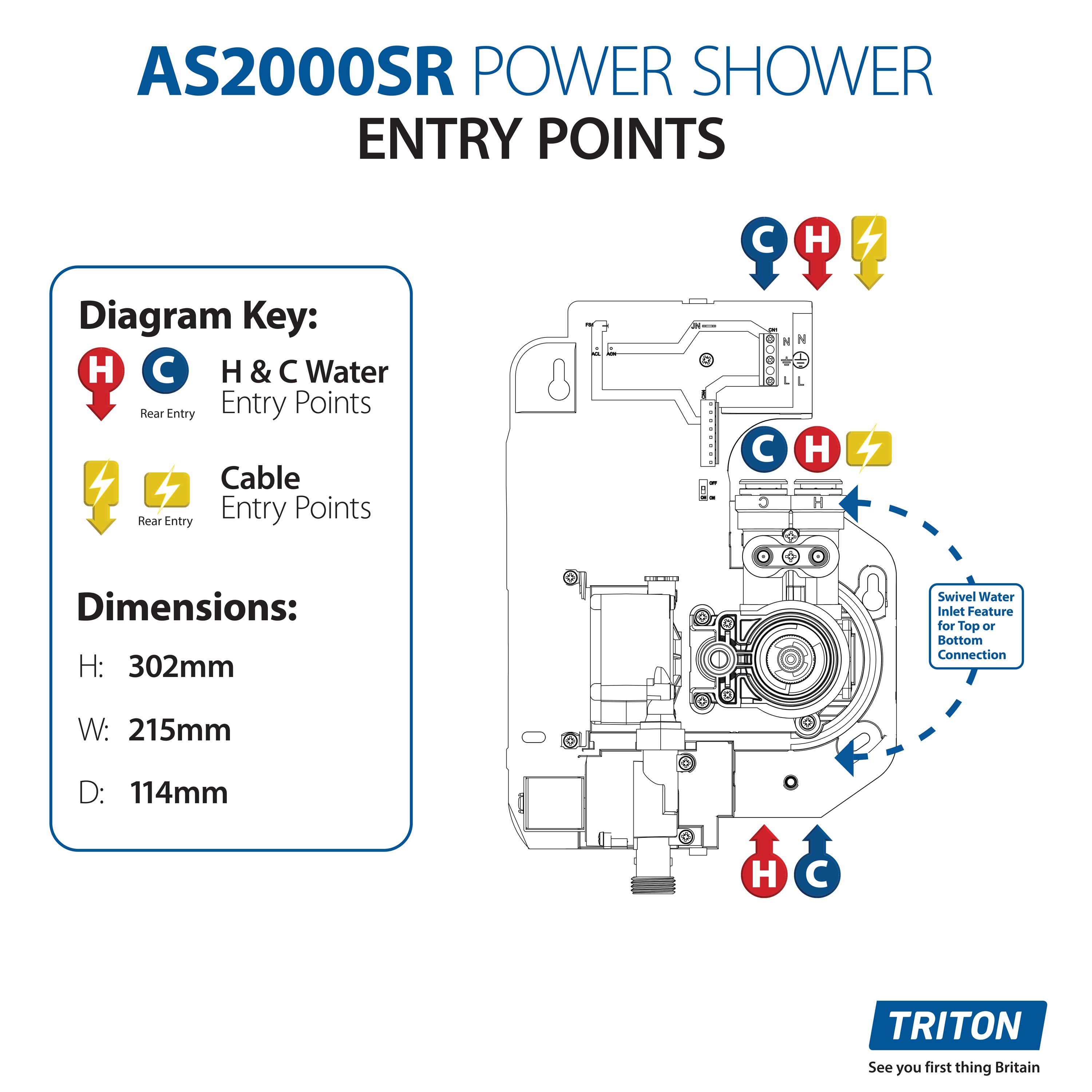Triton Silent running Gloss Silver & white Chrome effect Wall-mounted Thermostatic Power Shower
