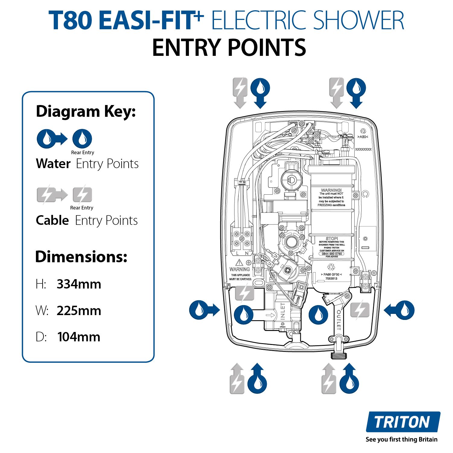 Triton T80 Easi-Fit+ DuElec Gloss Chrome effect Electric mixer Shower, 9.5kW