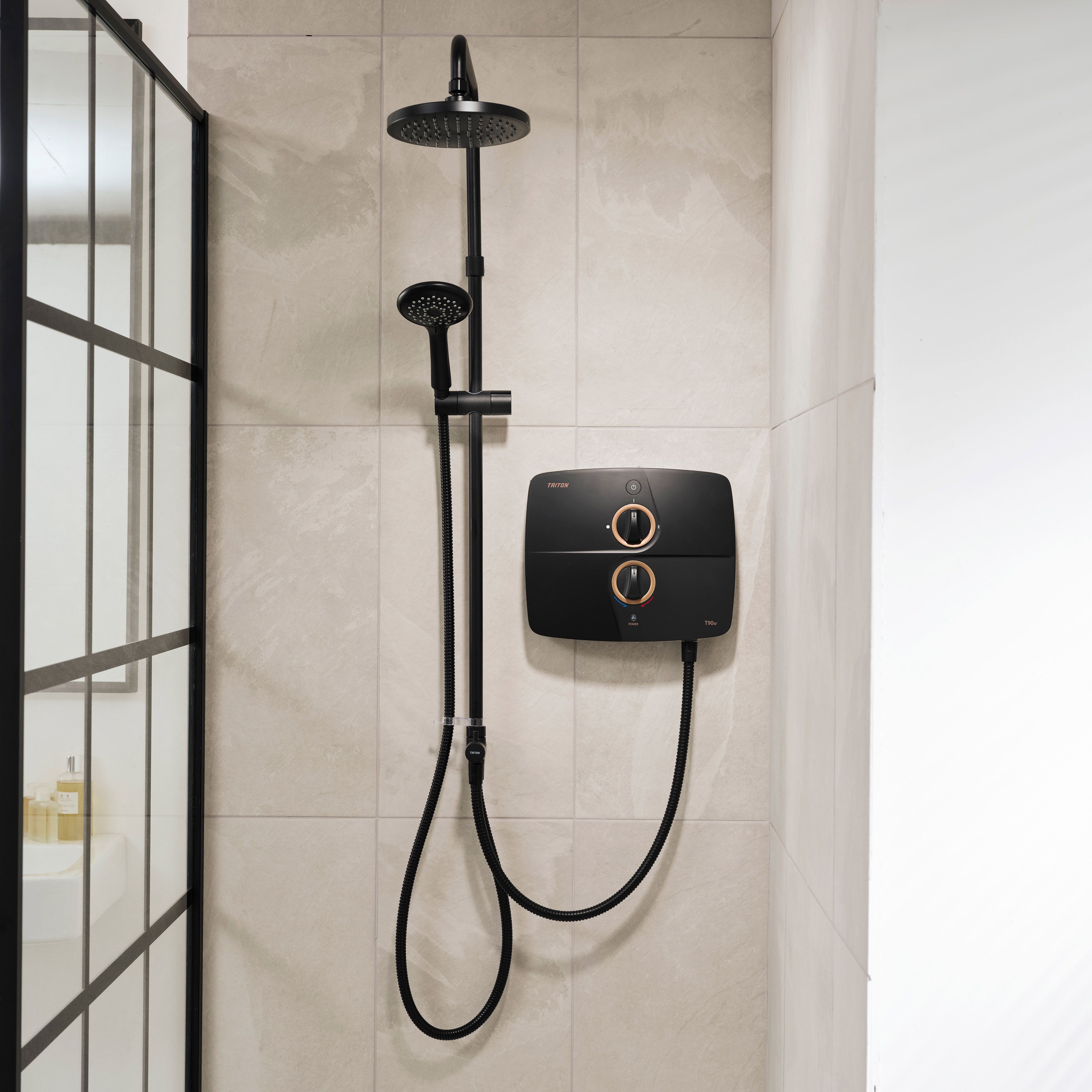 Triton T90SR Matt Black Overhead & handset Electric Shower, 9kW