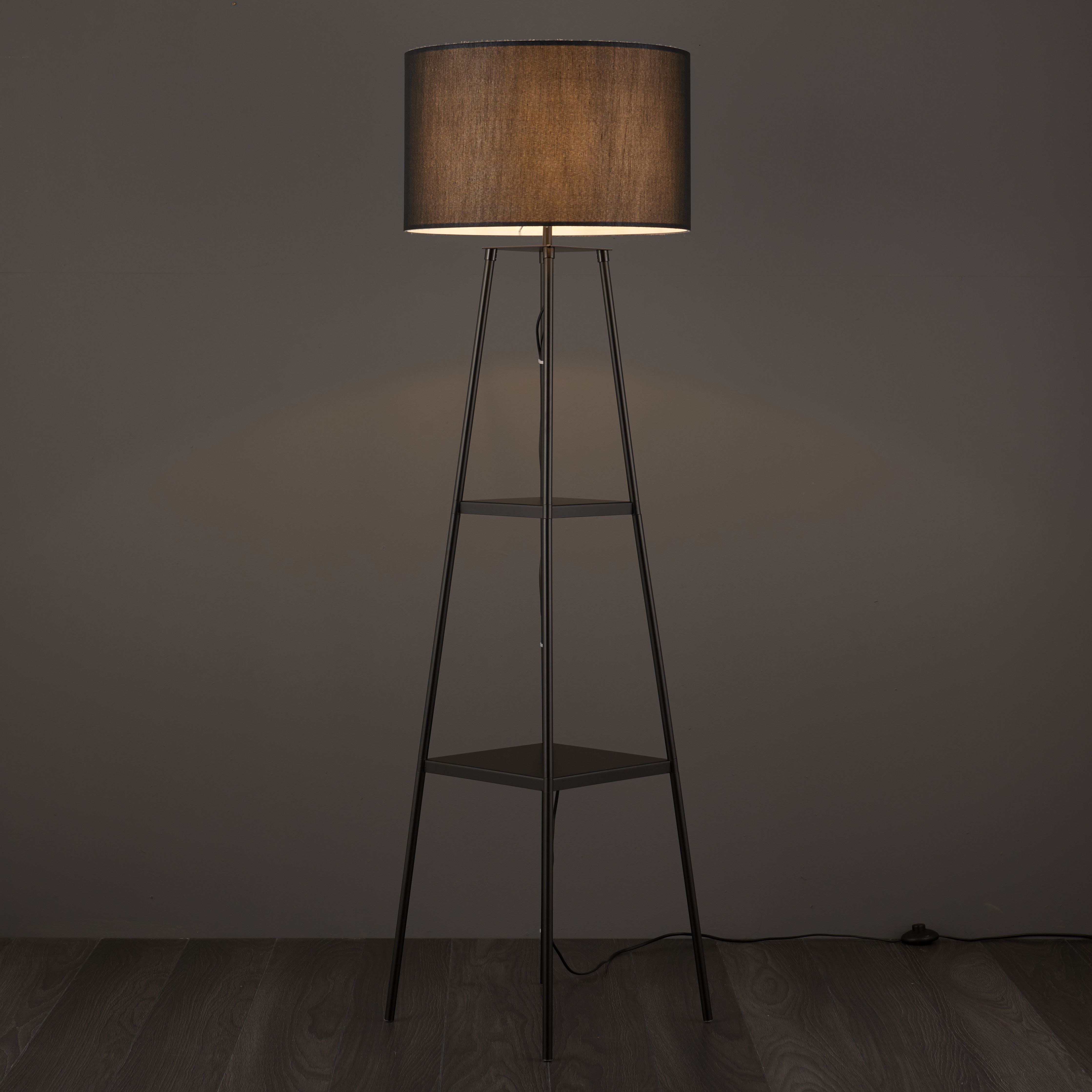 Triton Tripod Shelved Matt Black LED Floor lamp
