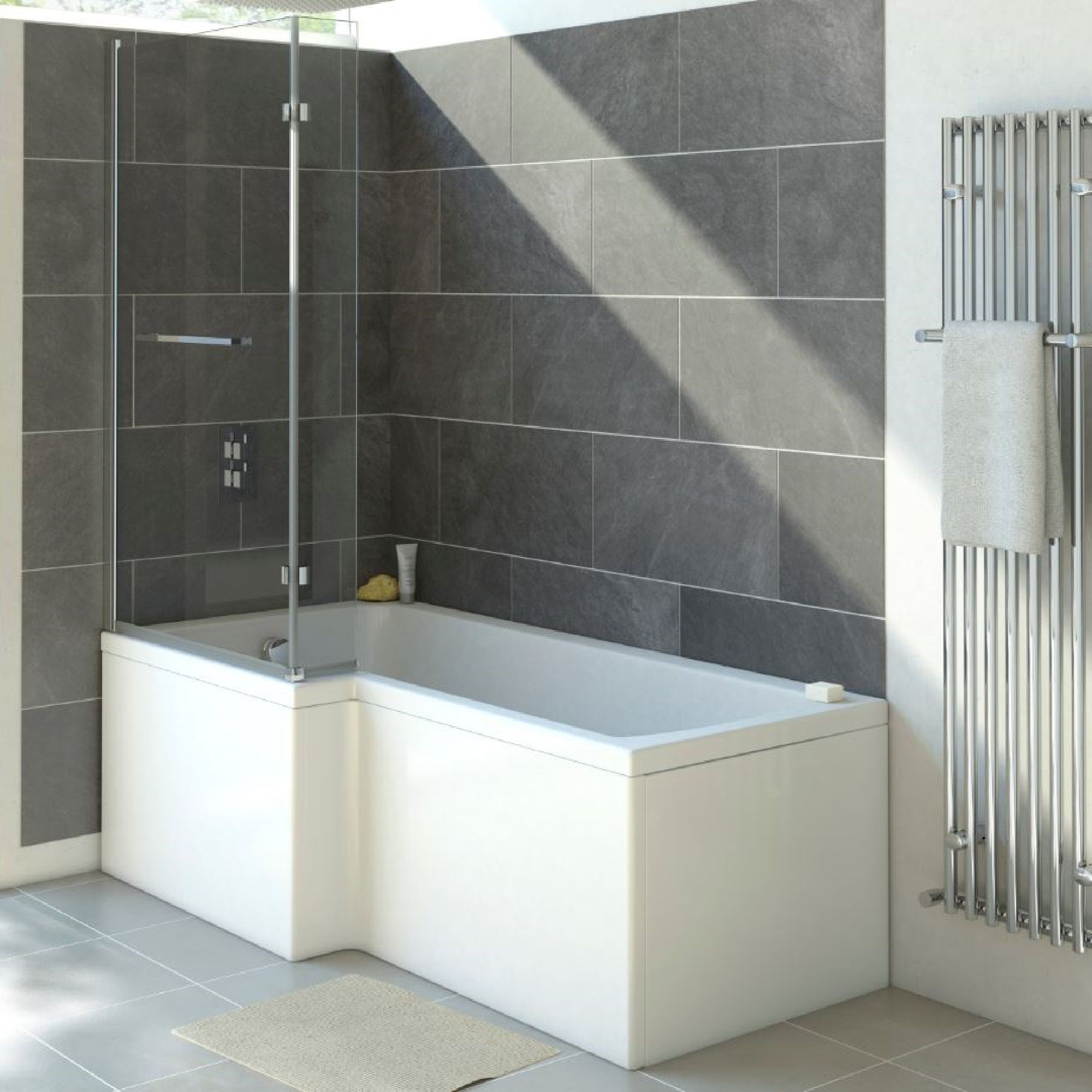 Trojan Baths Left-handed Non-reversible Acrylic L-shaped 21 Left-hand Bath, panel, screen & air spa set, (L)1700mm (W)850mm