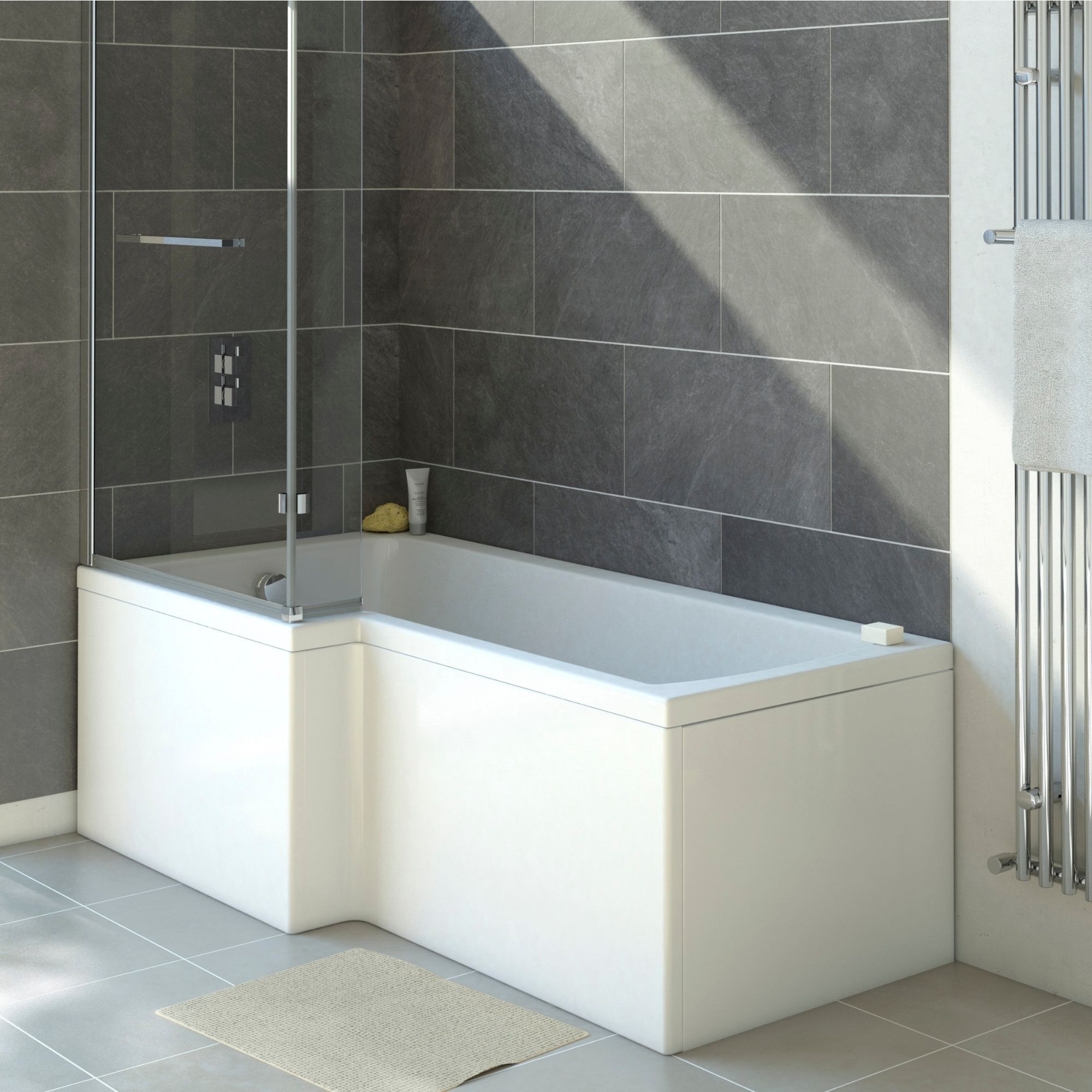 Trojan Baths Left-handed Non-reversible Acrylic L-shaped 6 Left-hand Bath, panel, screen & air spa set, (L)1700mm (W)850mm